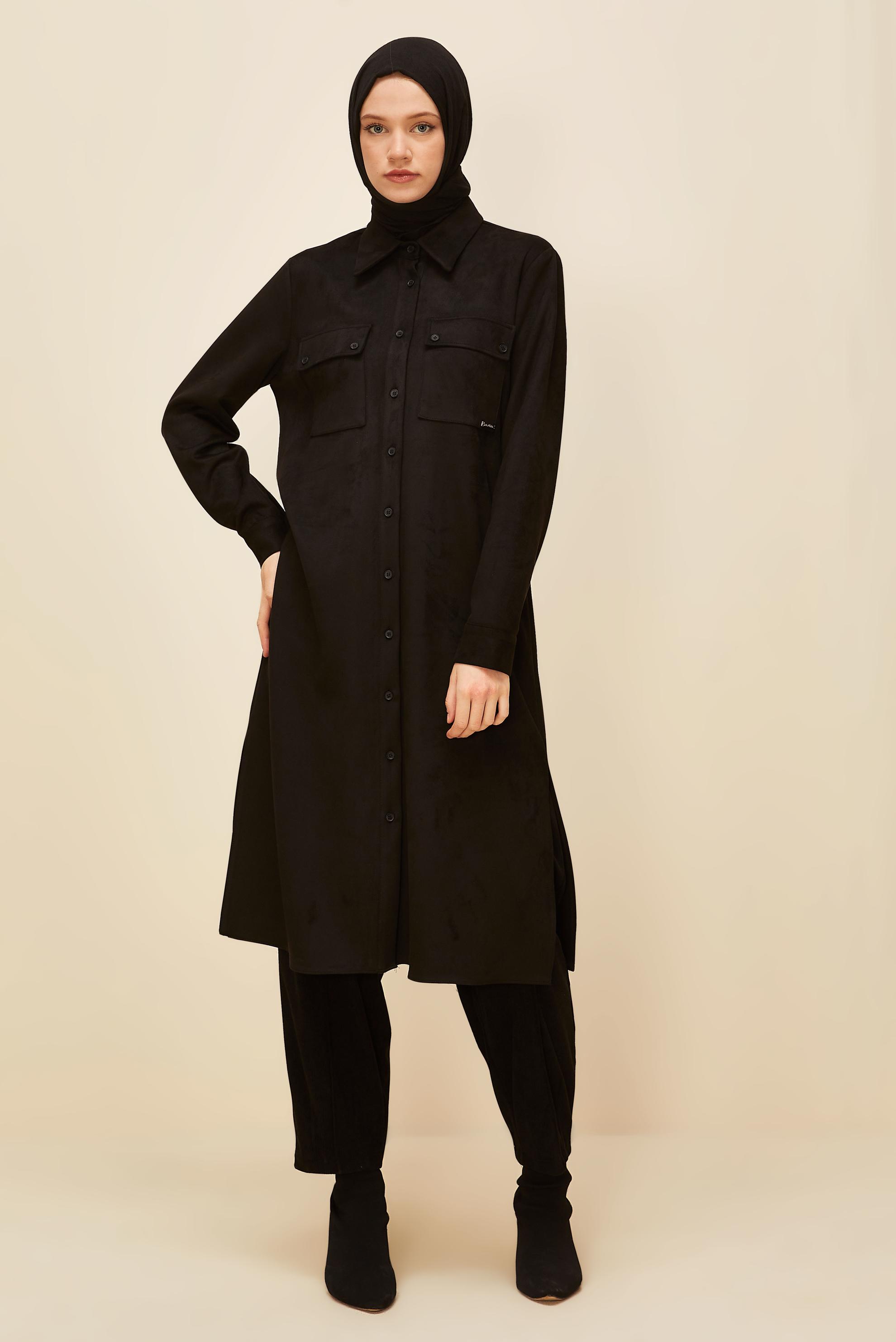 Tesettür giyim SİYAH SÜET TUNİK 46086