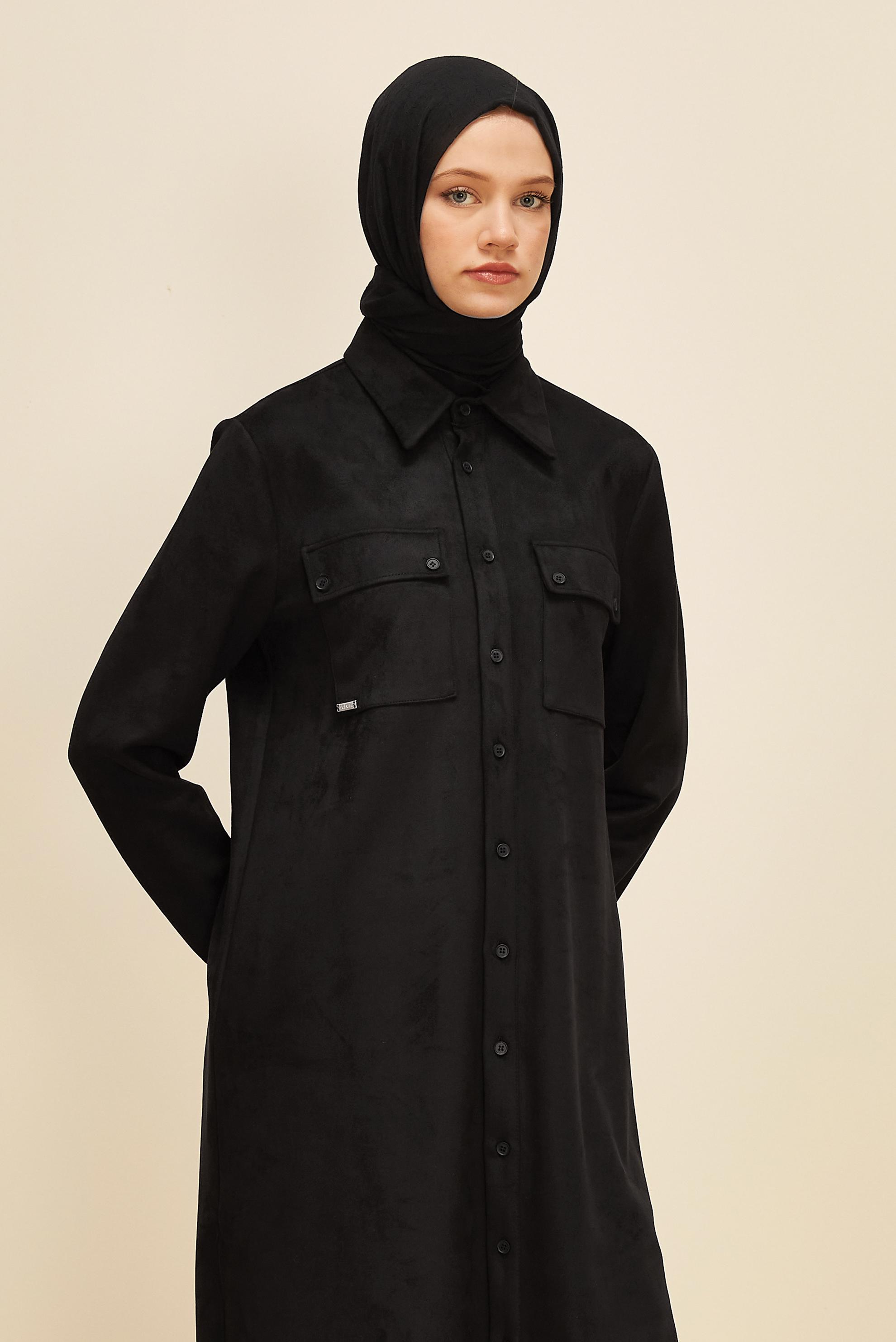 Tesettür giyim SİYAH SÜET TUNİK 46086