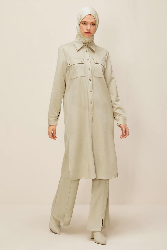 Hijab clothing BEIGE SUEDE TUNIC 46086 - ALVİNA