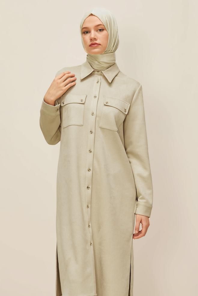 Hijab clothing BEIGE SUEDE TUNIC 46086 - ALVİNA