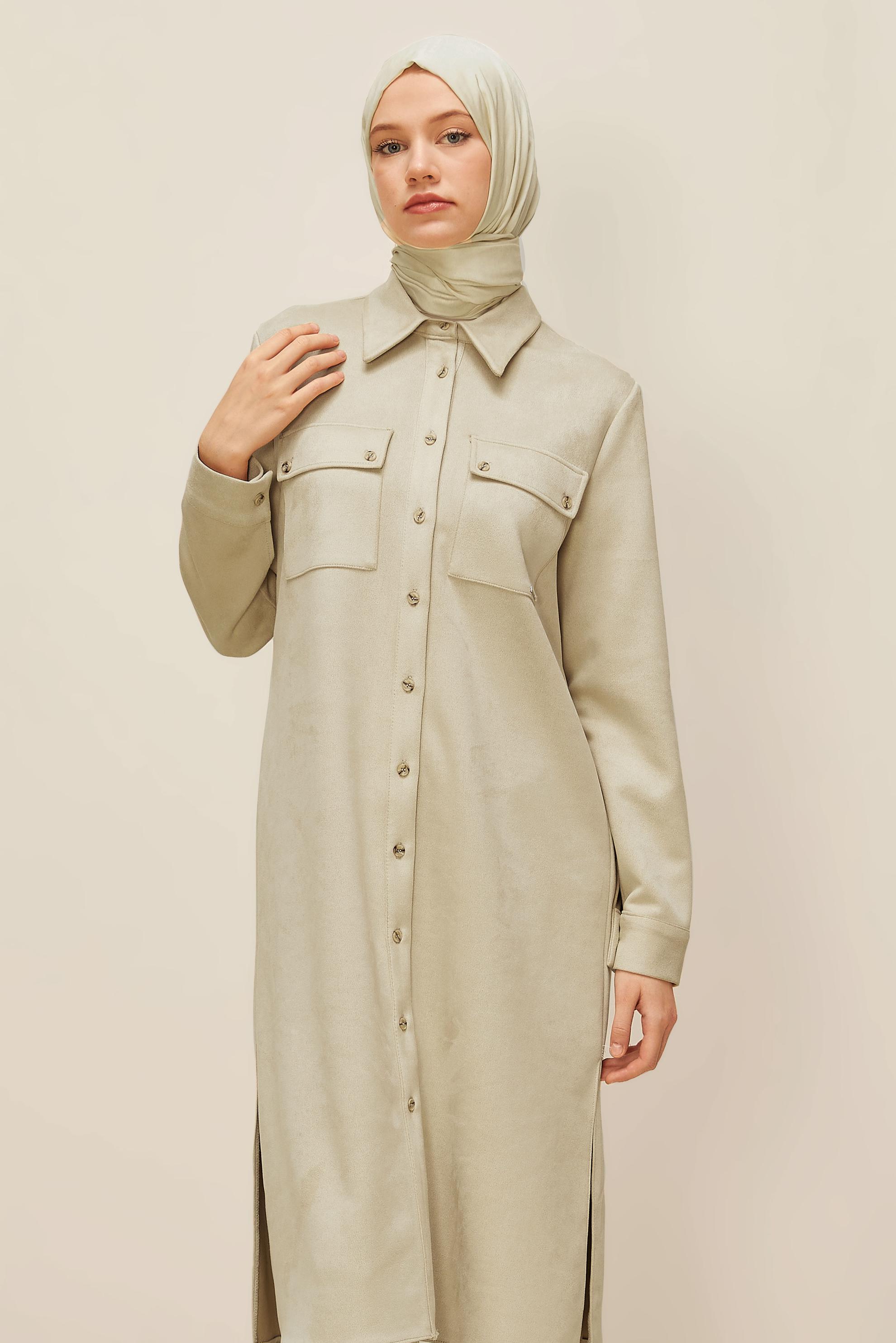 Hijab clothing BEIGE SUEDE TUNIC 46086
