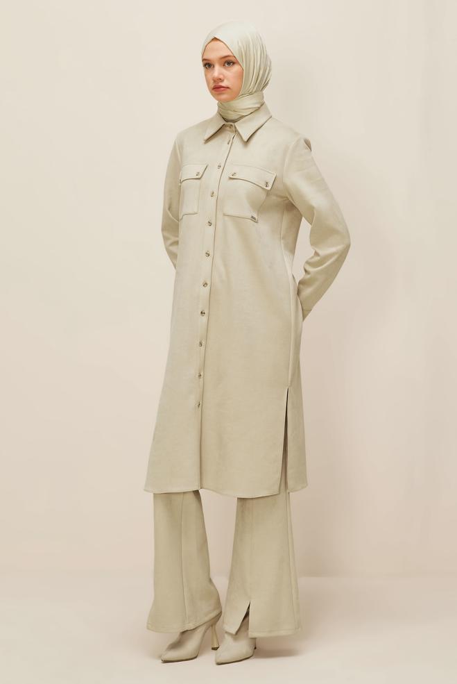 Hijab clothing BEIGE SUEDE TUNIC 46086 - ALVİNA