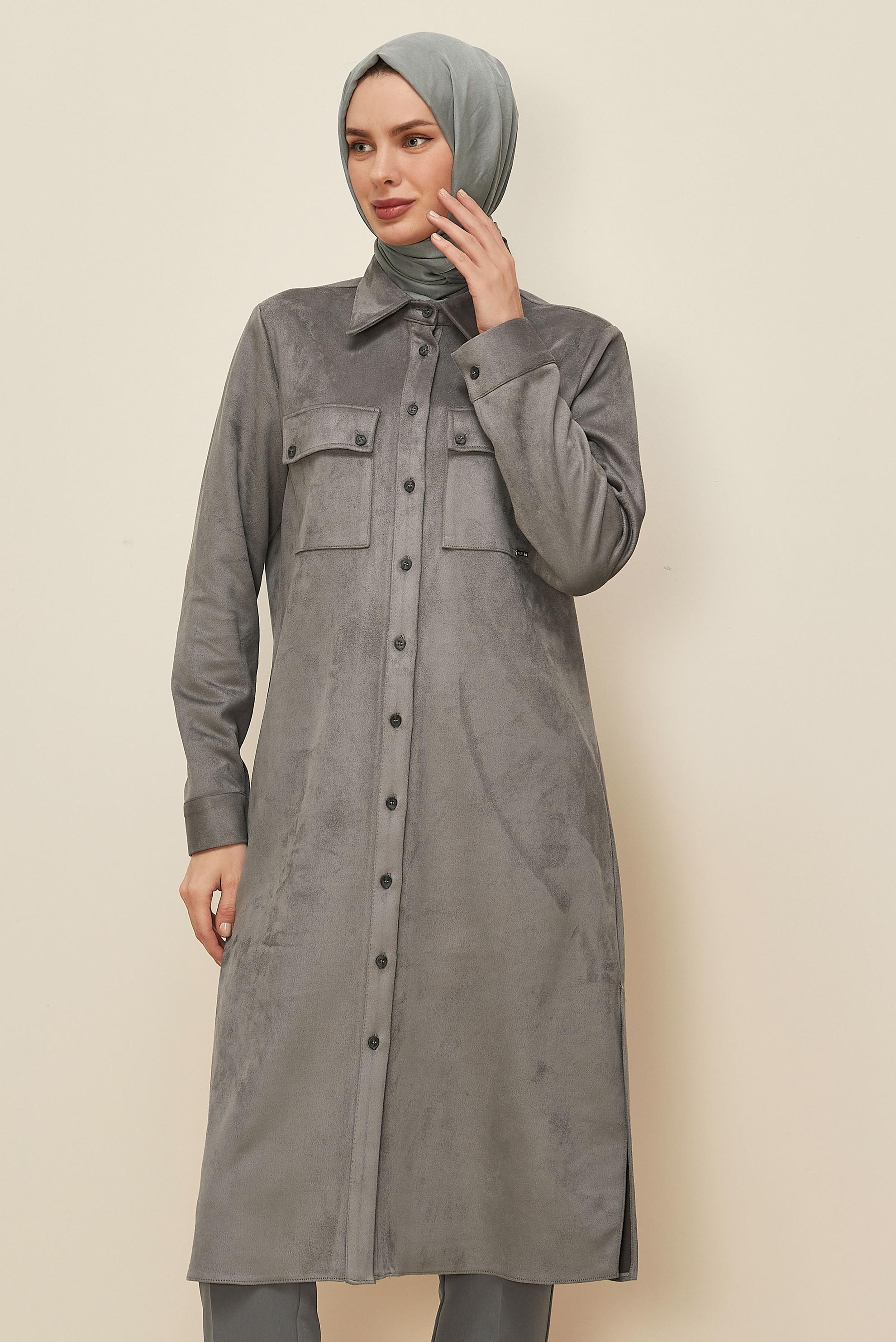 Tesettür giyim GRİ 46086 EDNA SÜET TUNİK 38-46 TEK 42
