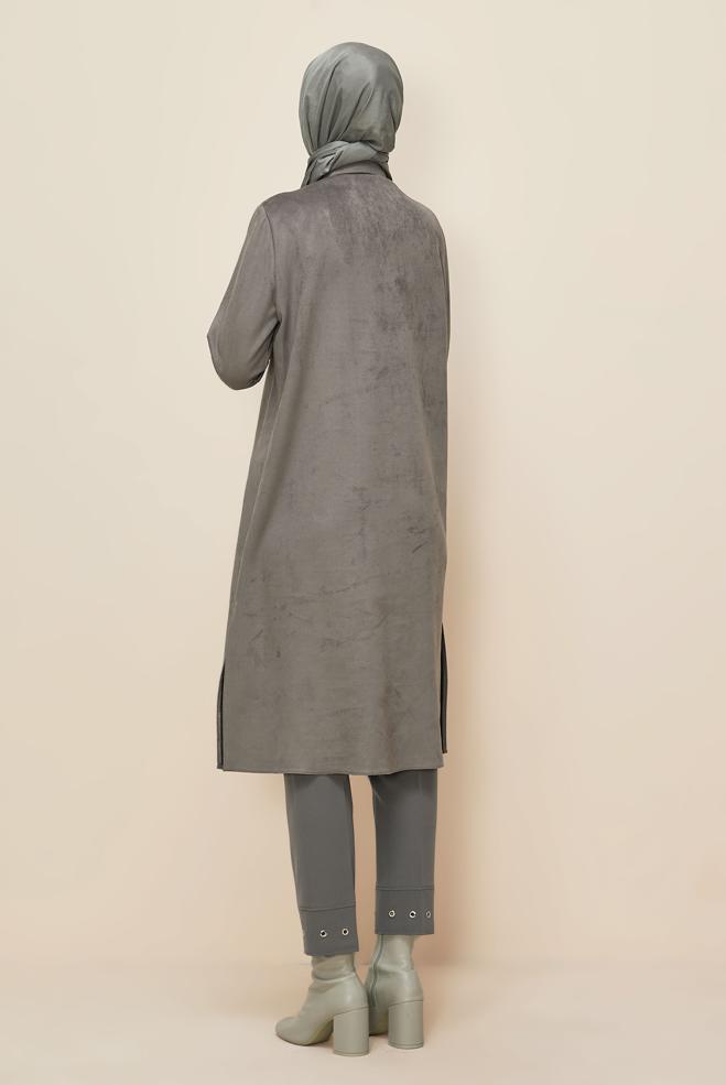 Tesettür giyim GRİ 46086 EDNA SÜET TUNİK 38-46 TEK 42 - ALVİNA