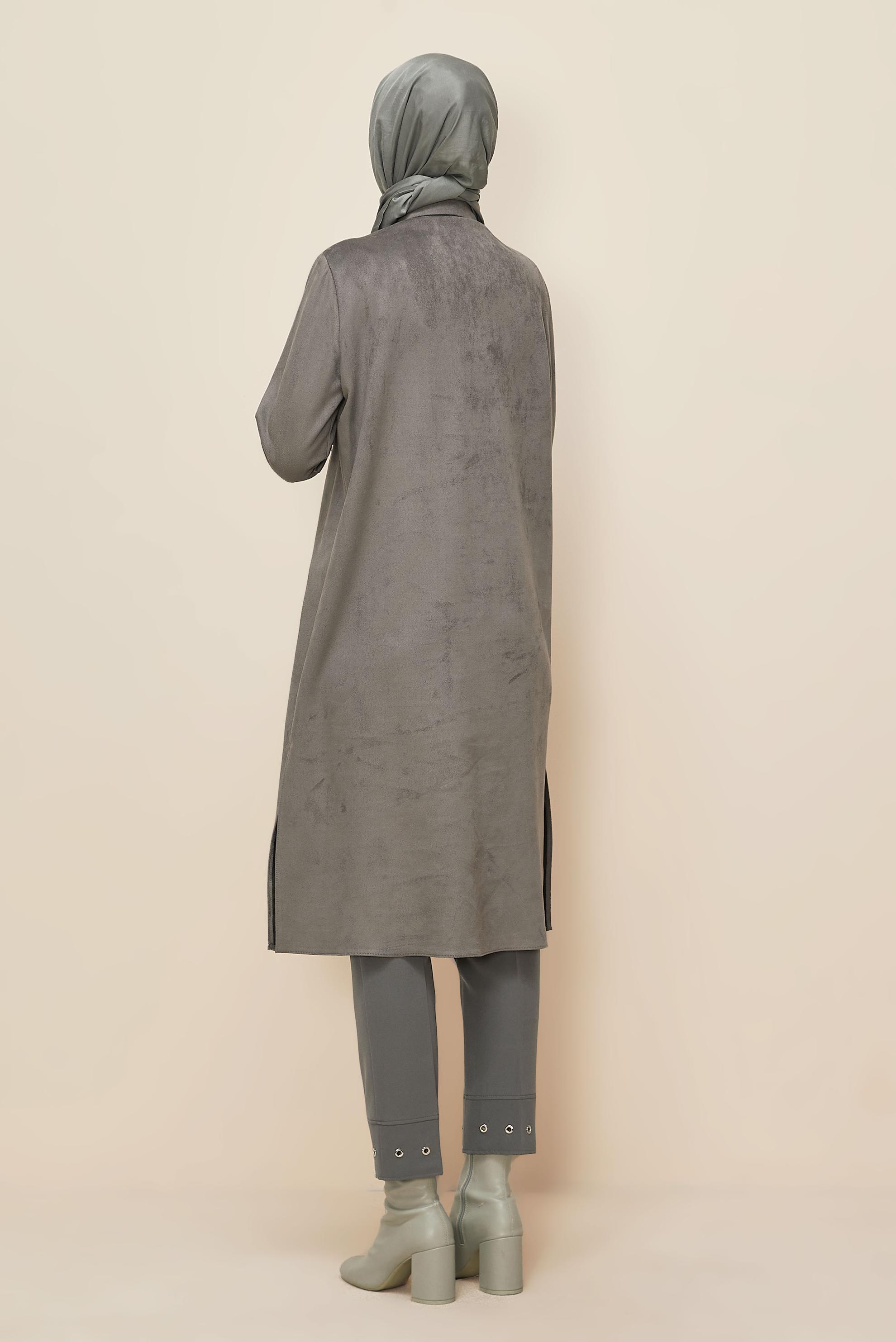 Tesettür giyim GRİ 46086 EDNA SÜET TUNİK 38-46 TEK 42