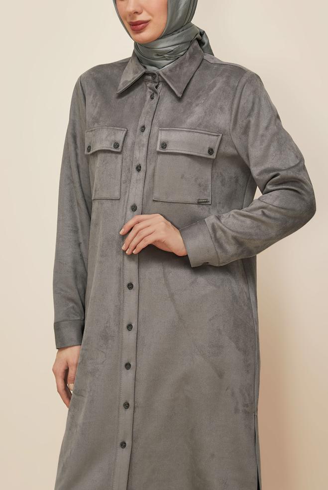 Tesettür giyim GRİ 46086 EDNA SÜET TUNİK 38-46 TEK 42 - ALVİNA