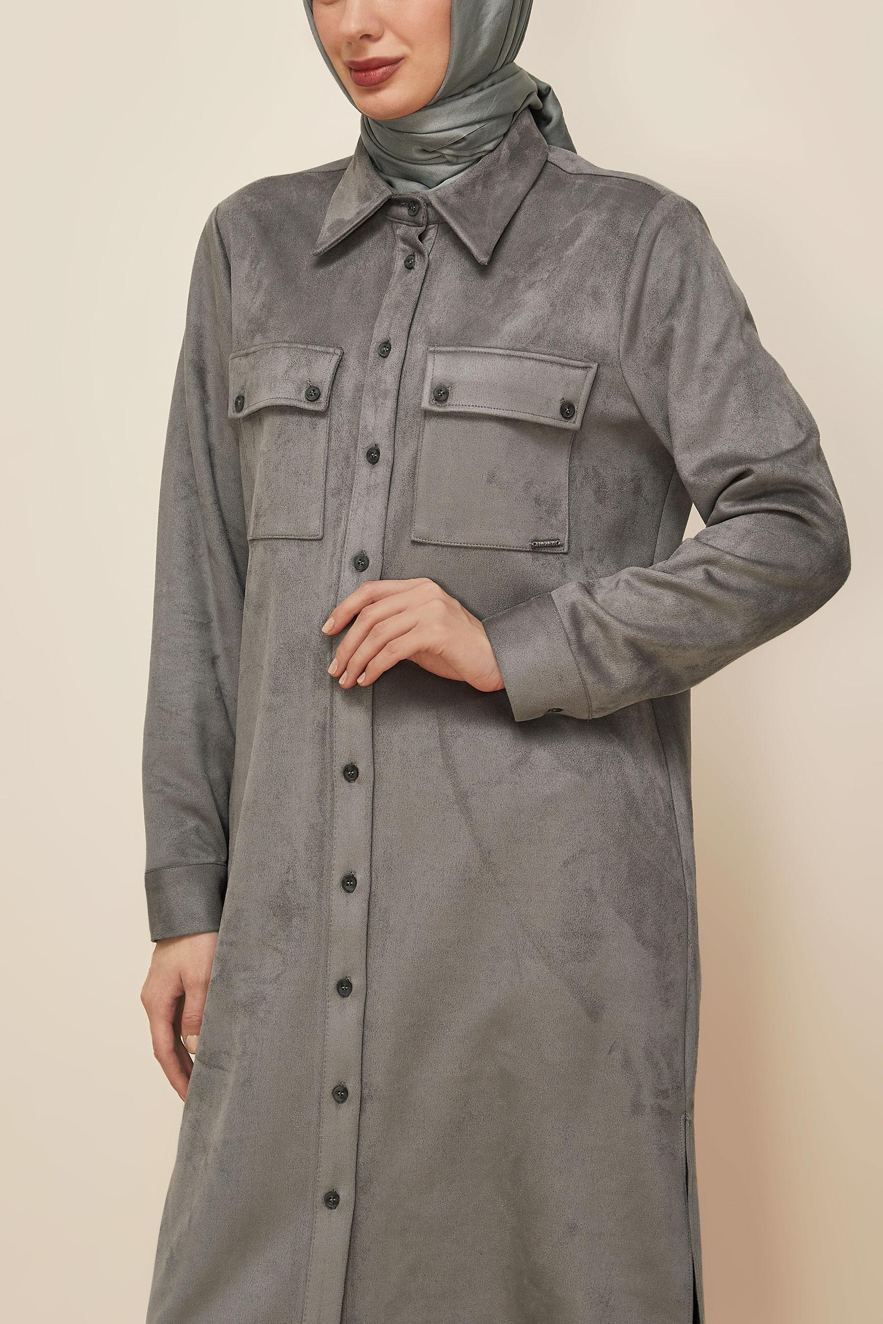 Tesettür giyim GRİ 46086 EDNA SÜET TUNİK 38-46 TEK 42