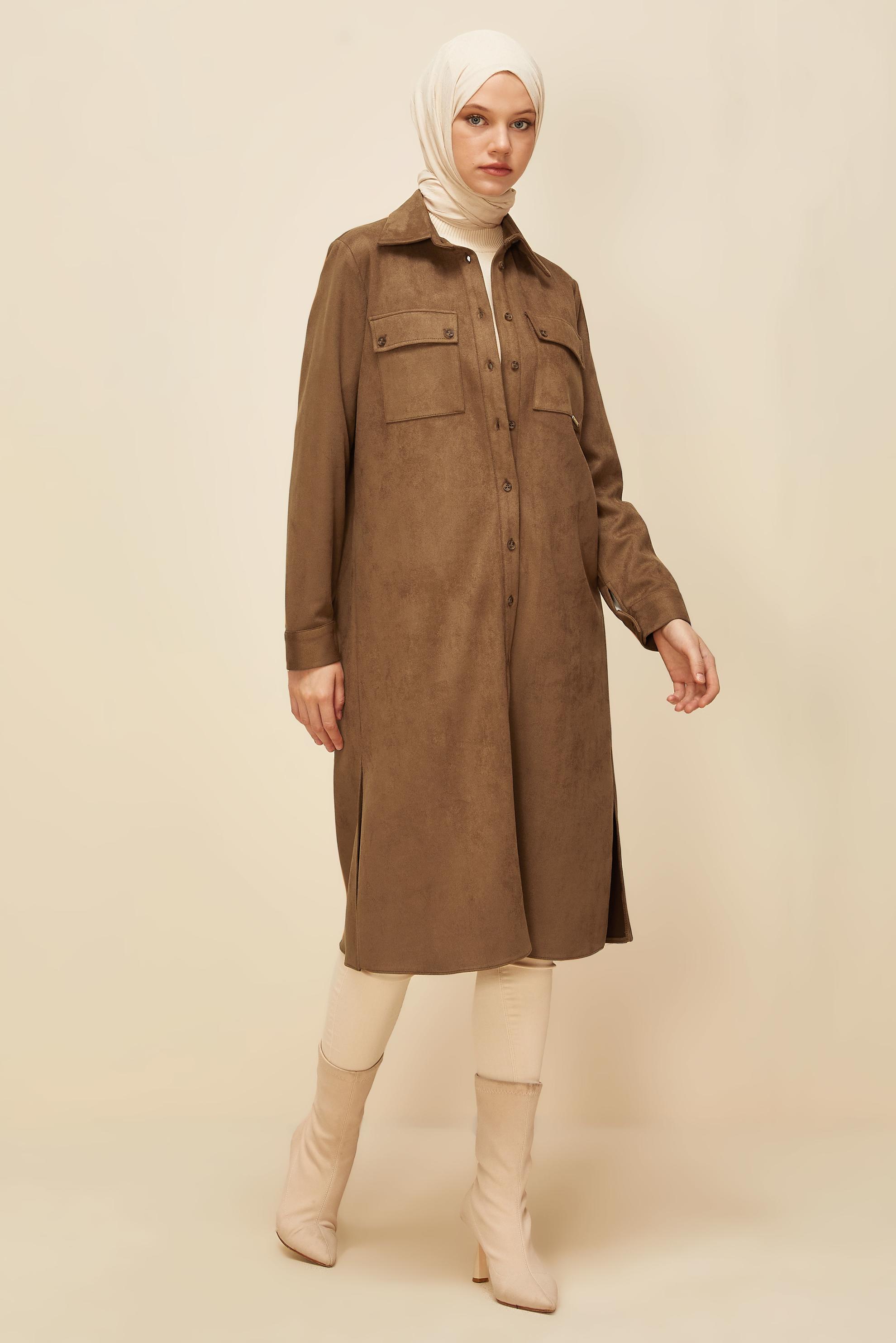 Tesettür giyim KAHVE SÜET TUNİK 46086