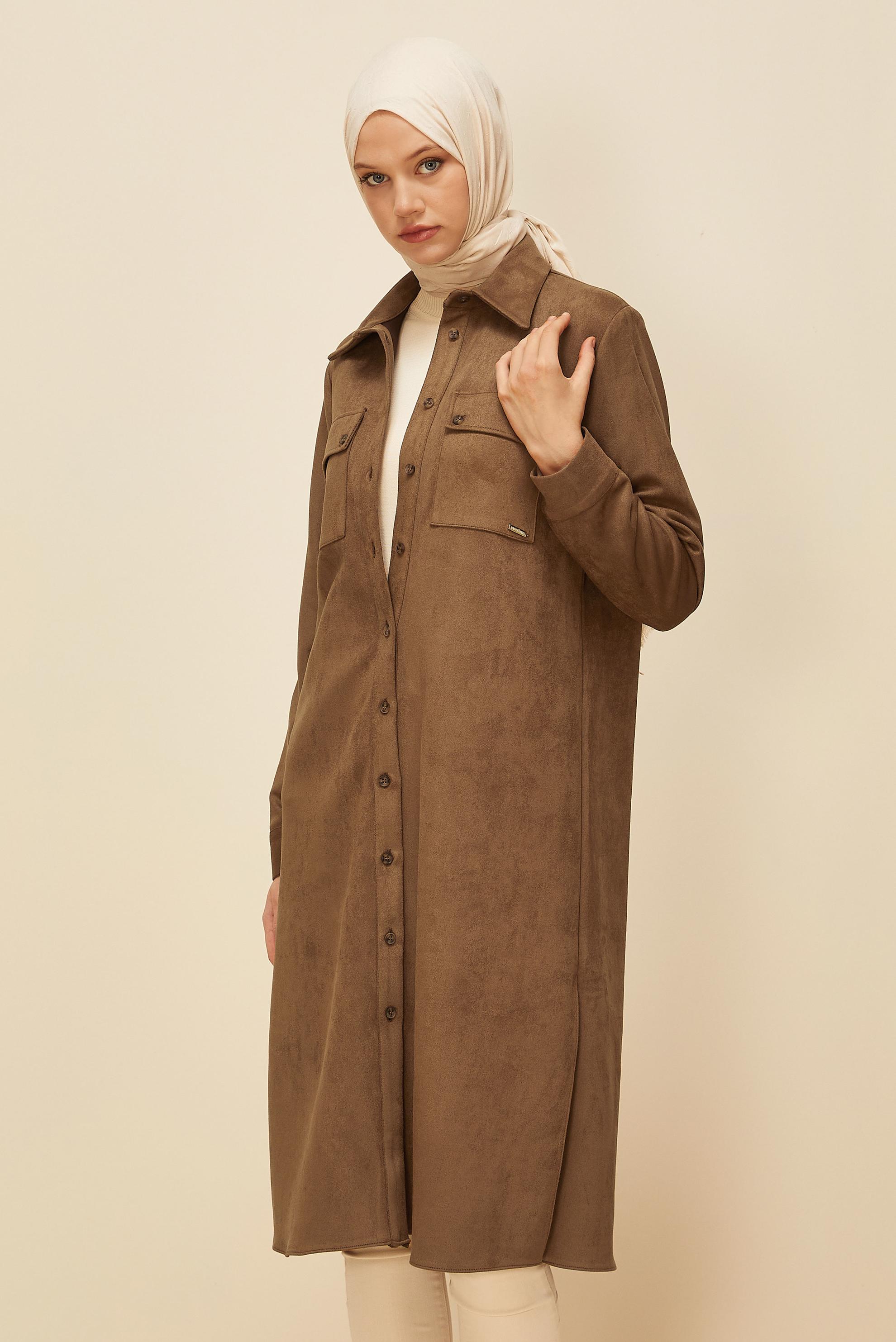 Tesettür giyim KAHVE SÜET TUNİK 46086