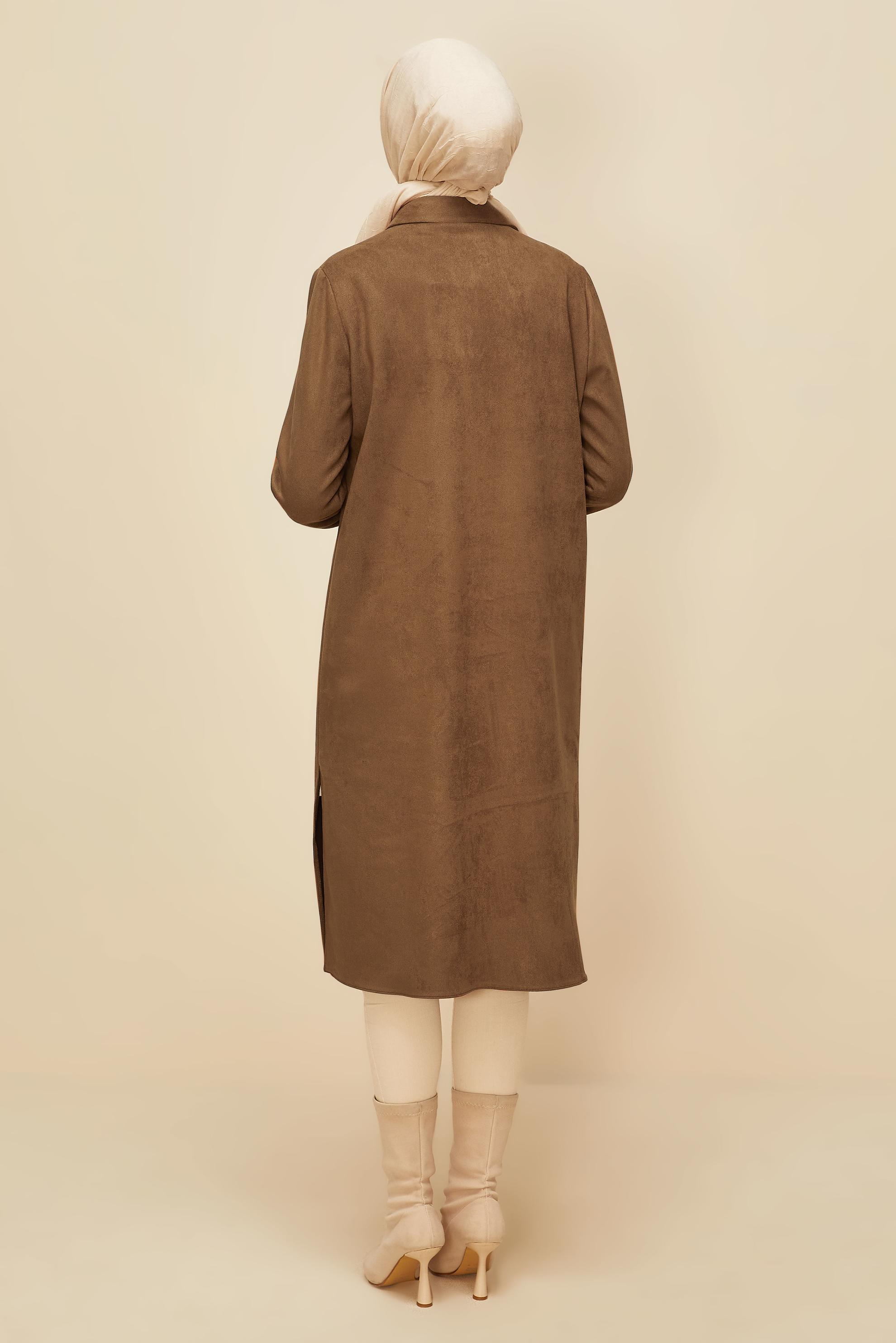 Tesettür giyim KAHVE SÜET TUNİK 46086