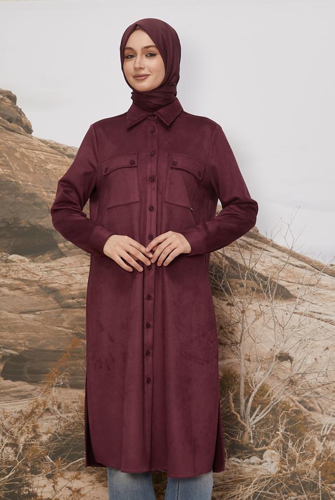 Tesettür giyim BORDO SÜET TUNİK 46086 - ALVİNA