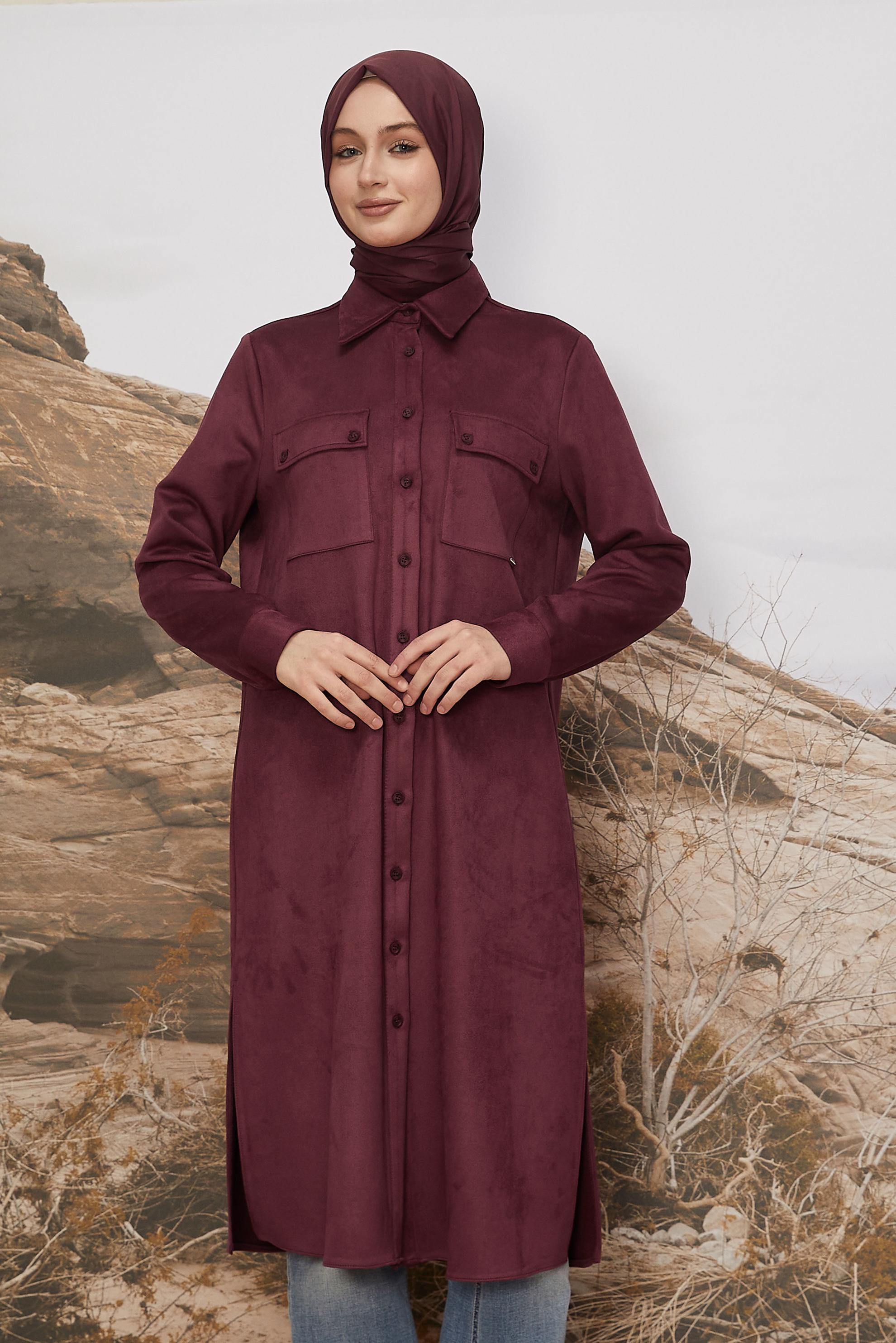 Tesettür giyim BORDO SÜET TUNİK 46086