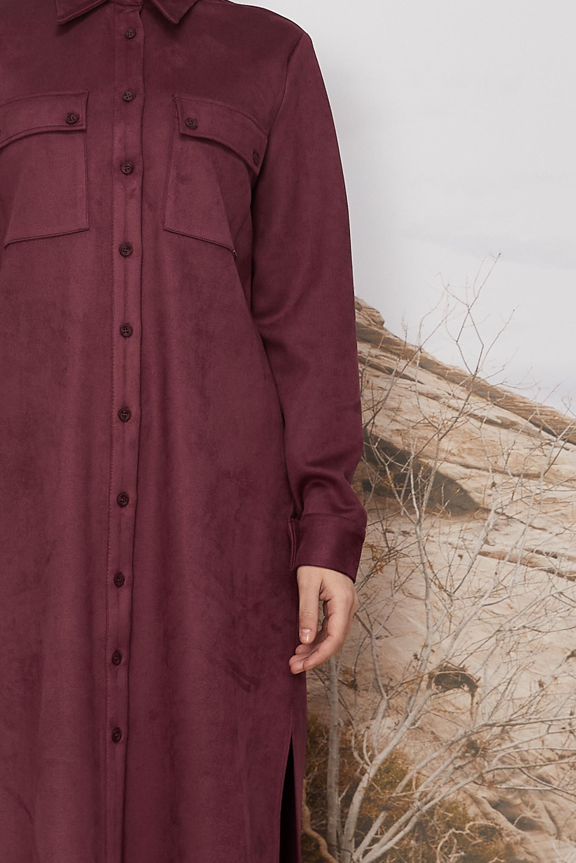 Tesettür giyim BORDO SÜET TUNİK 46086