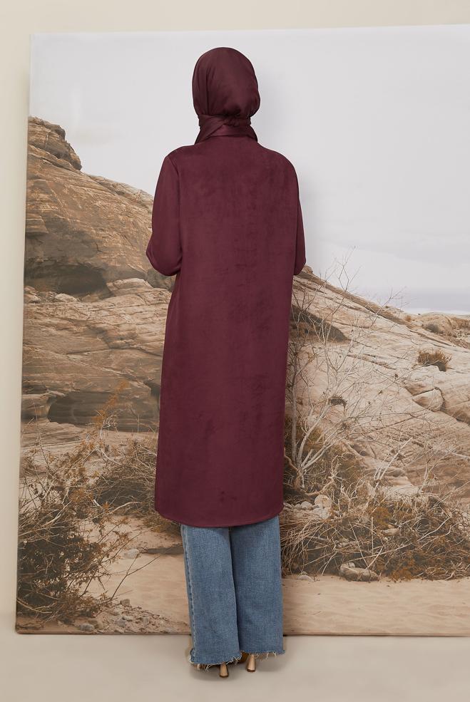 Tesettür giyim BORDO SÜET TUNİK 46086 - ALVİNA