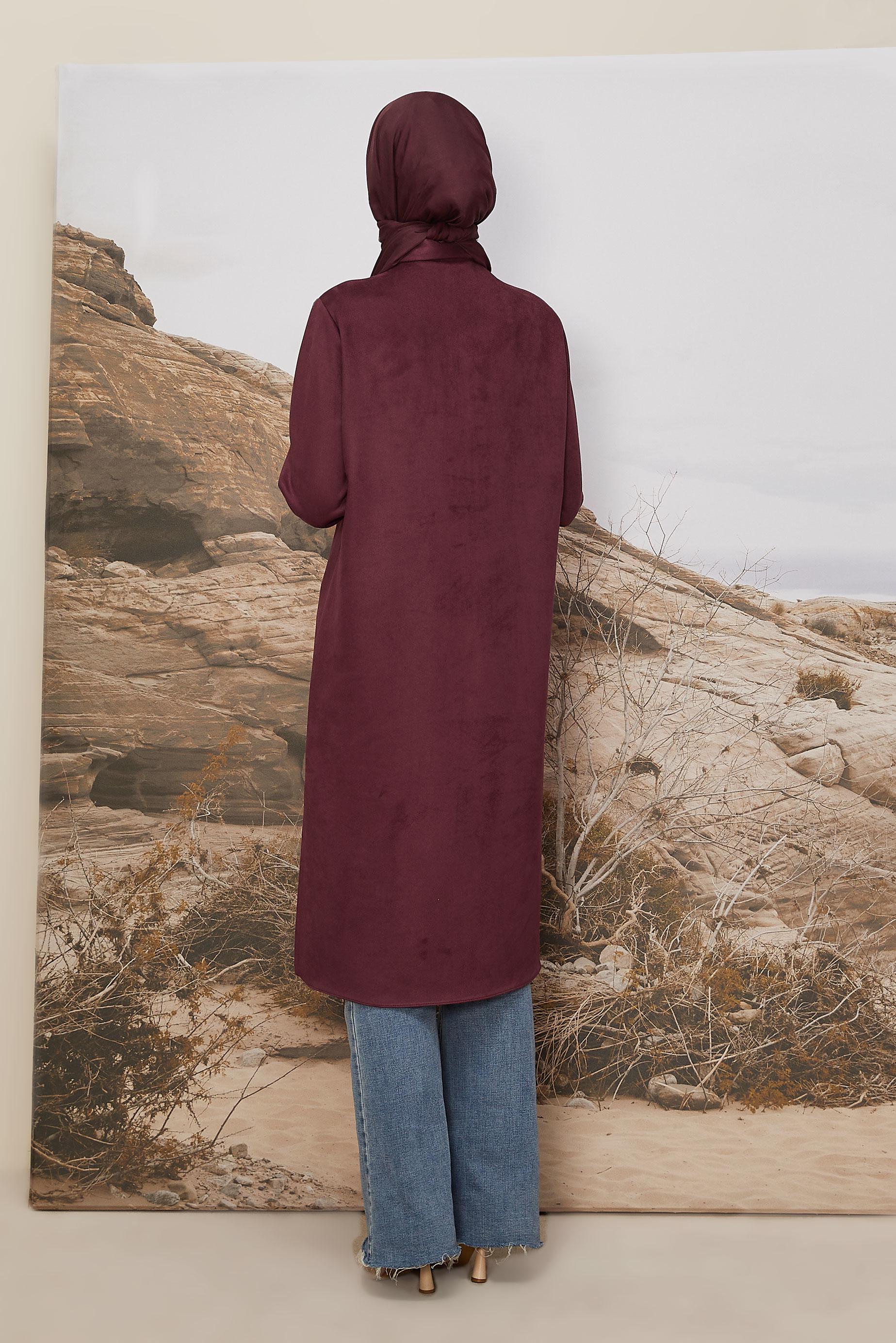 Tesettür giyim BORDO SÜET TUNİK 46086