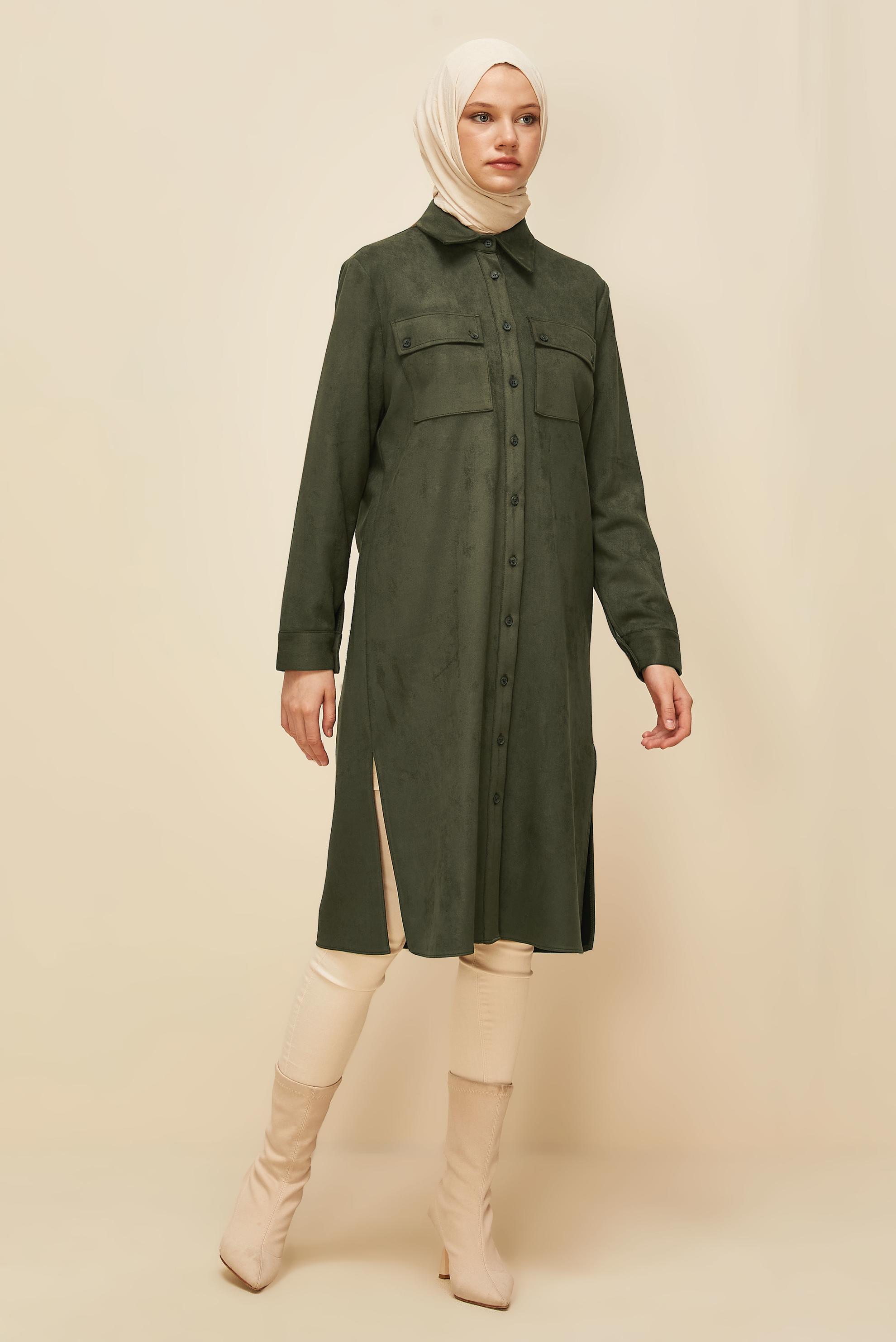 Tesettür giyim HAKİ SÜET TUNİK 46086