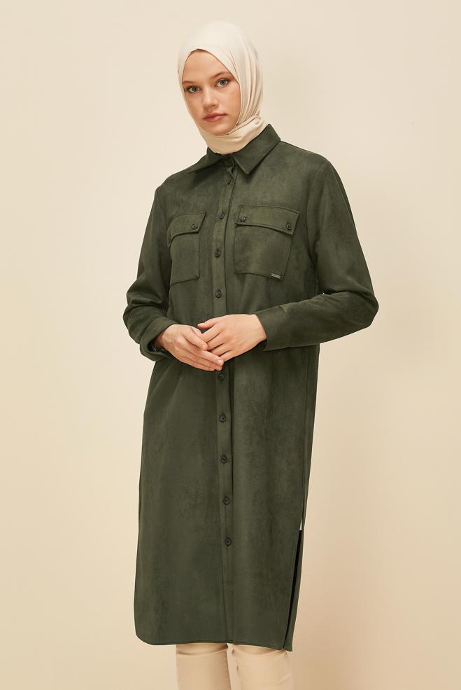 Vêtements hijab KAKI TUNIQUE EN DAIM 46086 - ALVİNA