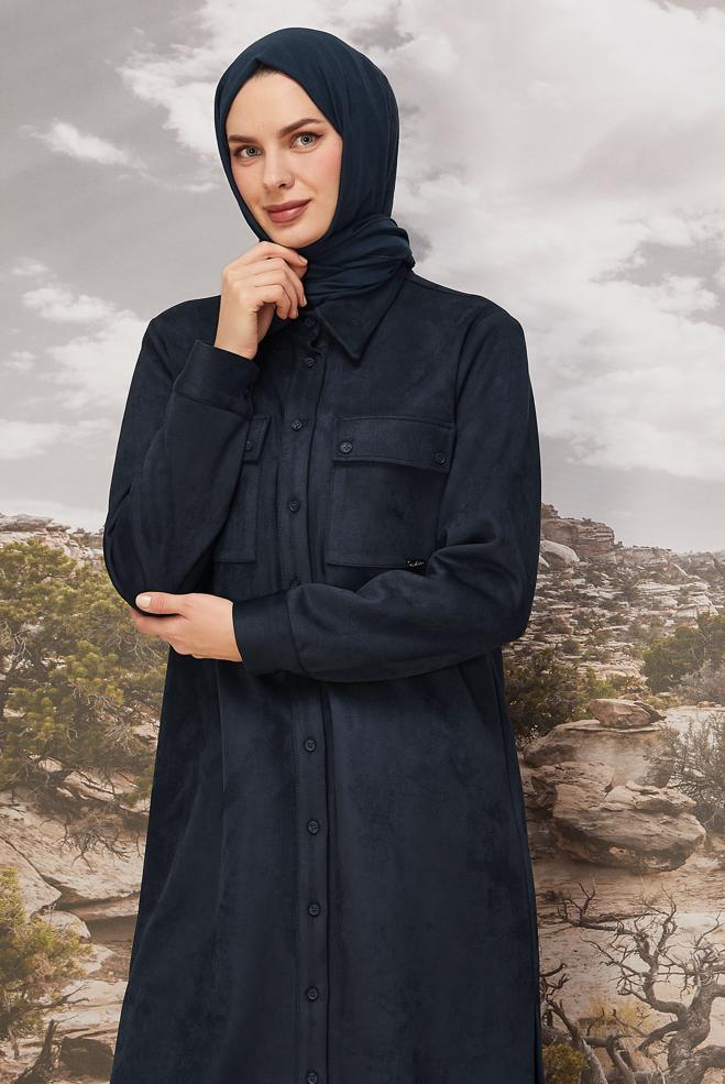 Tesettür giyim LACİVERT 46086 EDNA SÜET TUNİK 38-46 TEK 42 - ALVİNA