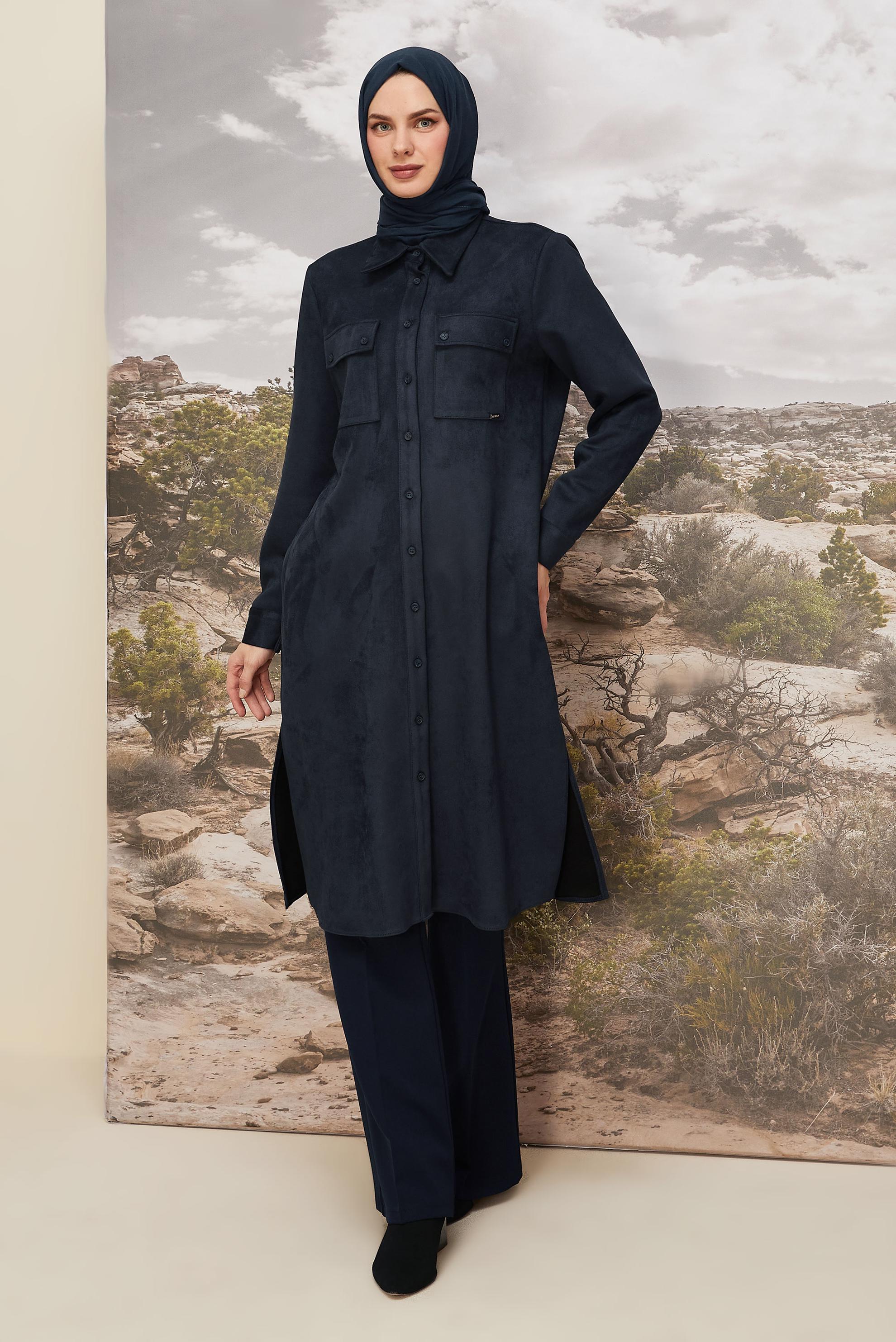 Tesettür giyim LACİVERT 46086 EDNA SÜET TUNİK 38-46 TEK 42