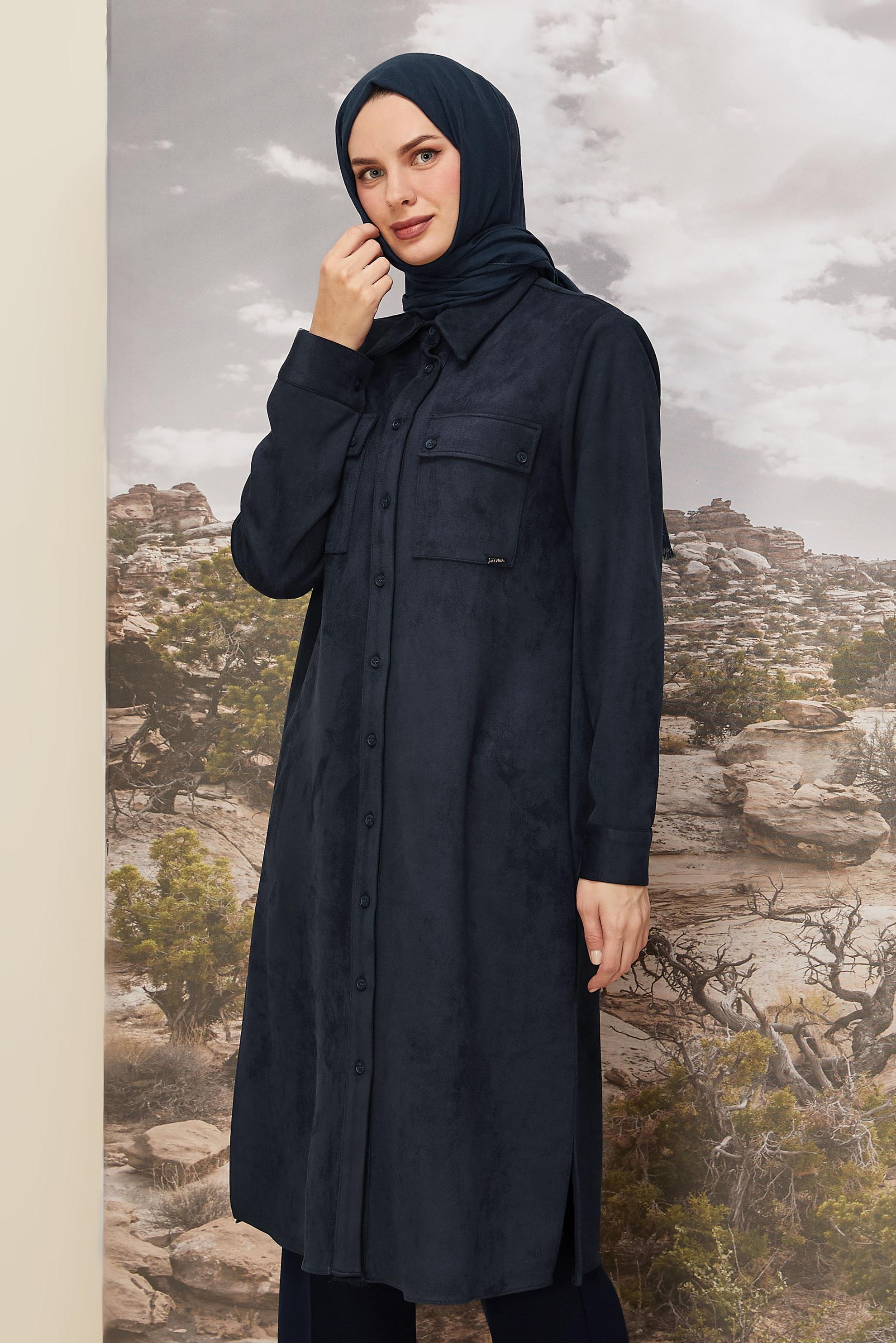 Tesettür giyim LACİVERT 46086 EDNA SÜET TUNİK 38-46 TEK 42