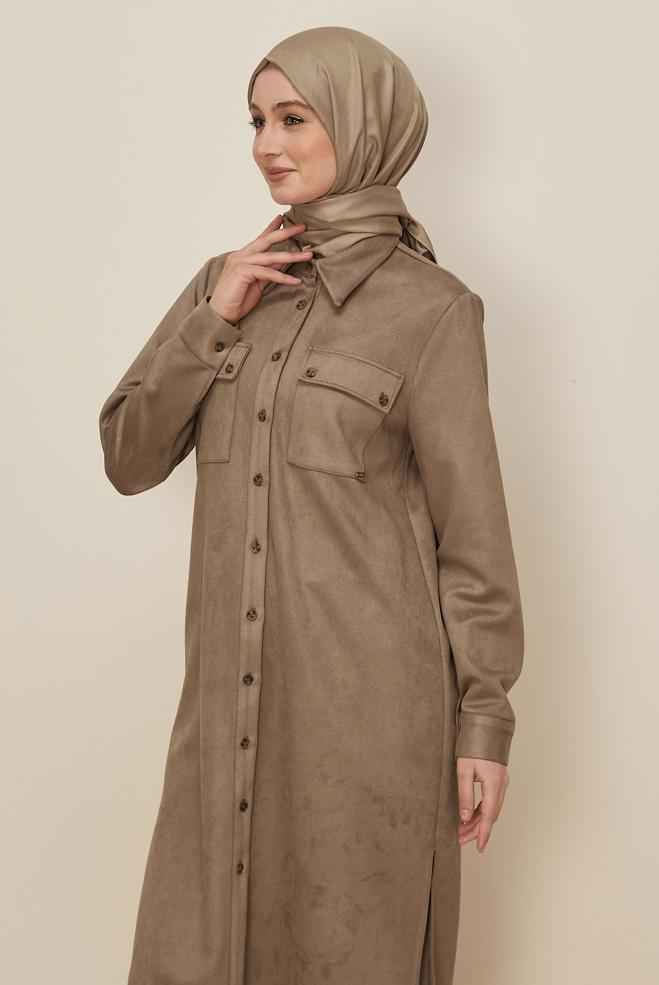 Hijab clothing BROWN SUEDE TUNIC 46086 - ALVİNA