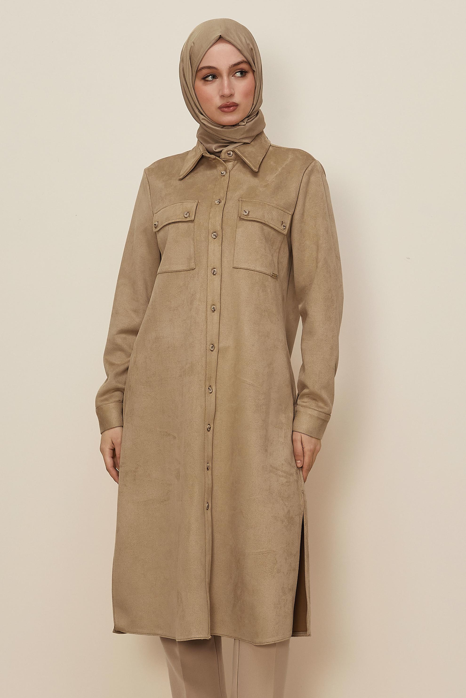 Tesettür giyim KAHVE SÜET TUNİK 46086