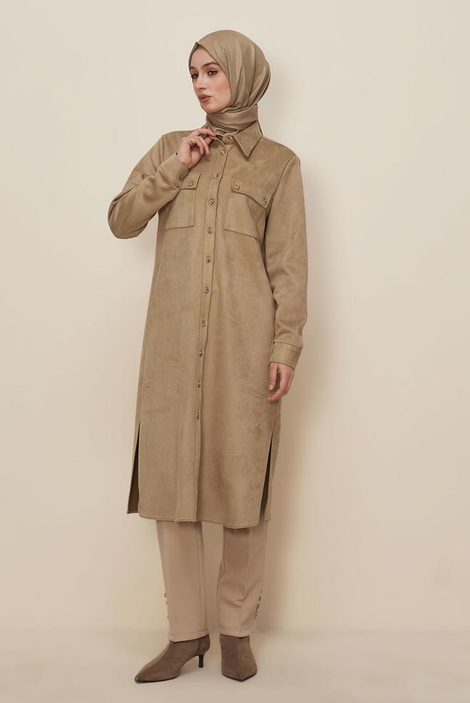 Tesettür giyim KAHVE SÜET TUNİK 46086 - ALVİNA