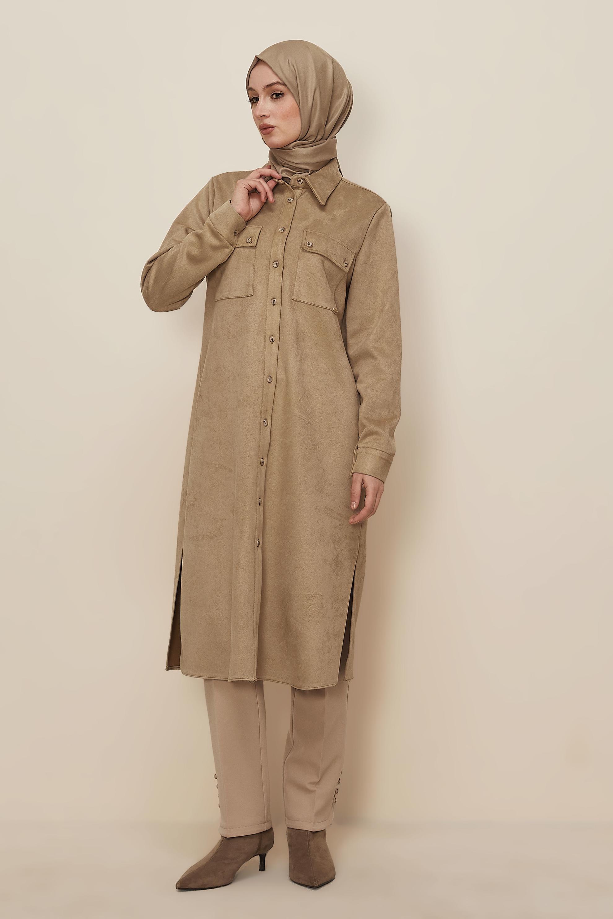 Tesettür giyim KAHVE SÜET TUNİK 46086
