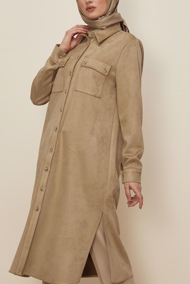 Tesettür giyim KAHVE SÜET TUNİK 46086 - ALVİNA