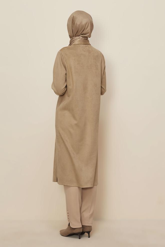 Tesettür giyim KAHVE SÜET TUNİK 46086 - ALVİNA