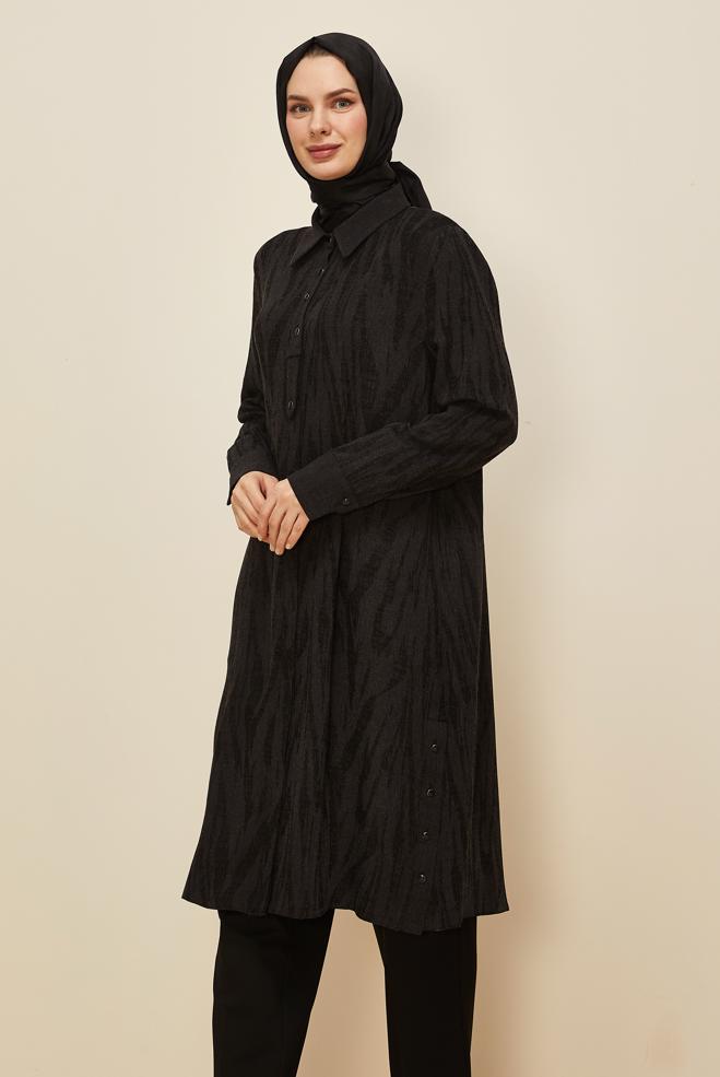 Tesettür giyim SİYAH JAKAR GÖMLEK TUNİK 46087 - ALVİNA