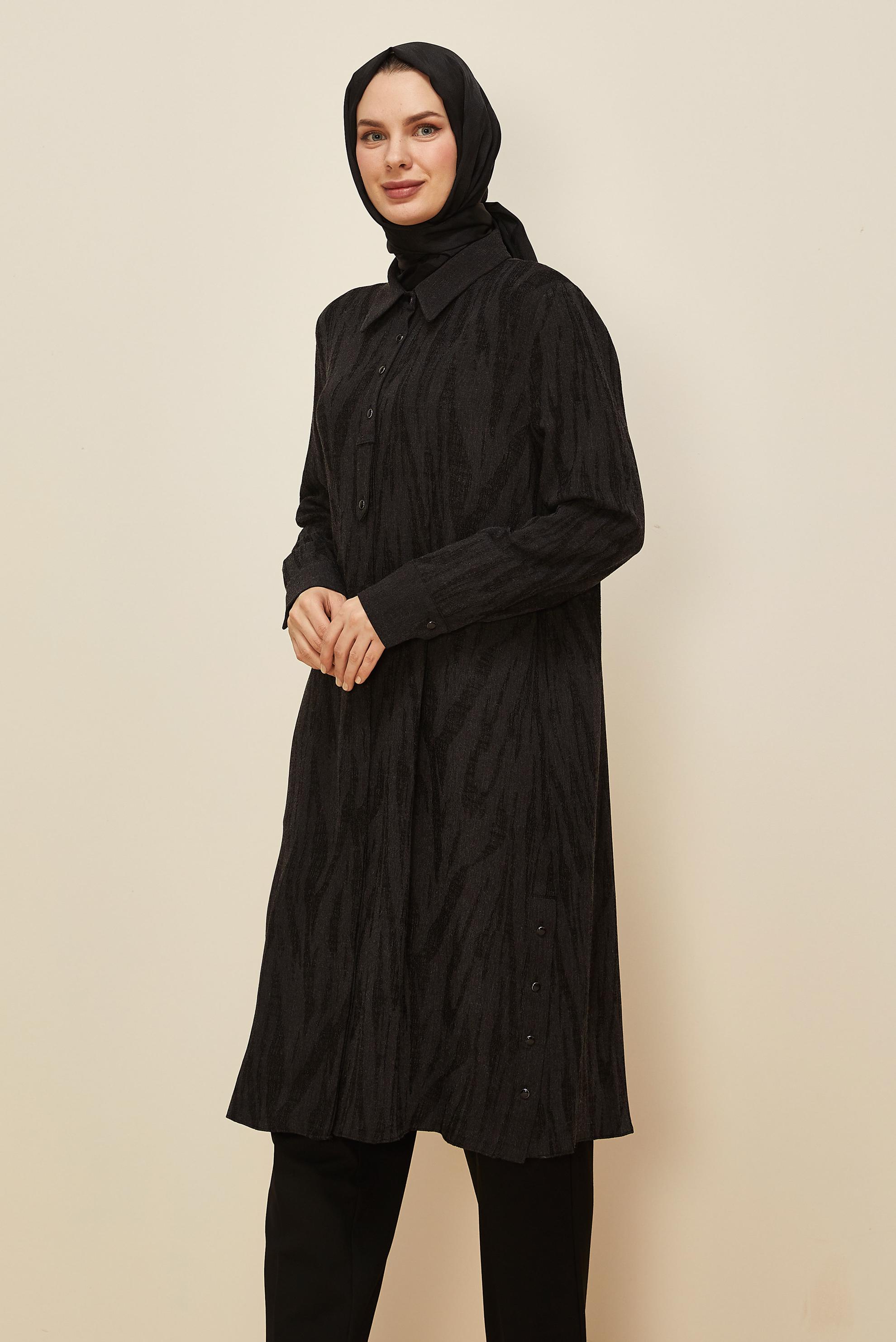 Hijab clothing BLACK JACQUARD SHIRT COLLAR TUNIC 46087