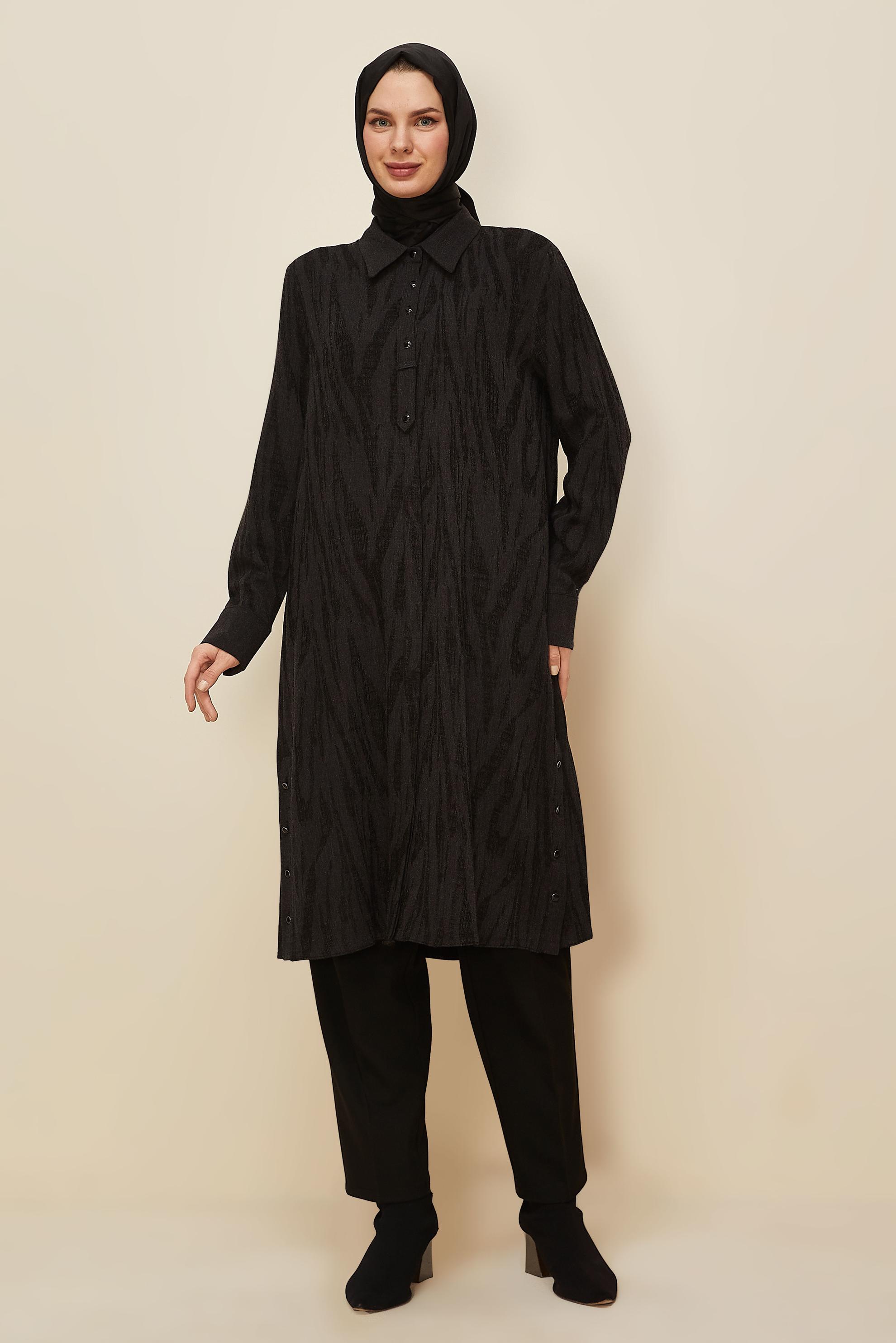 Hijab clothing BLACK JACQUARD SHIRT COLLAR TUNIC 46087