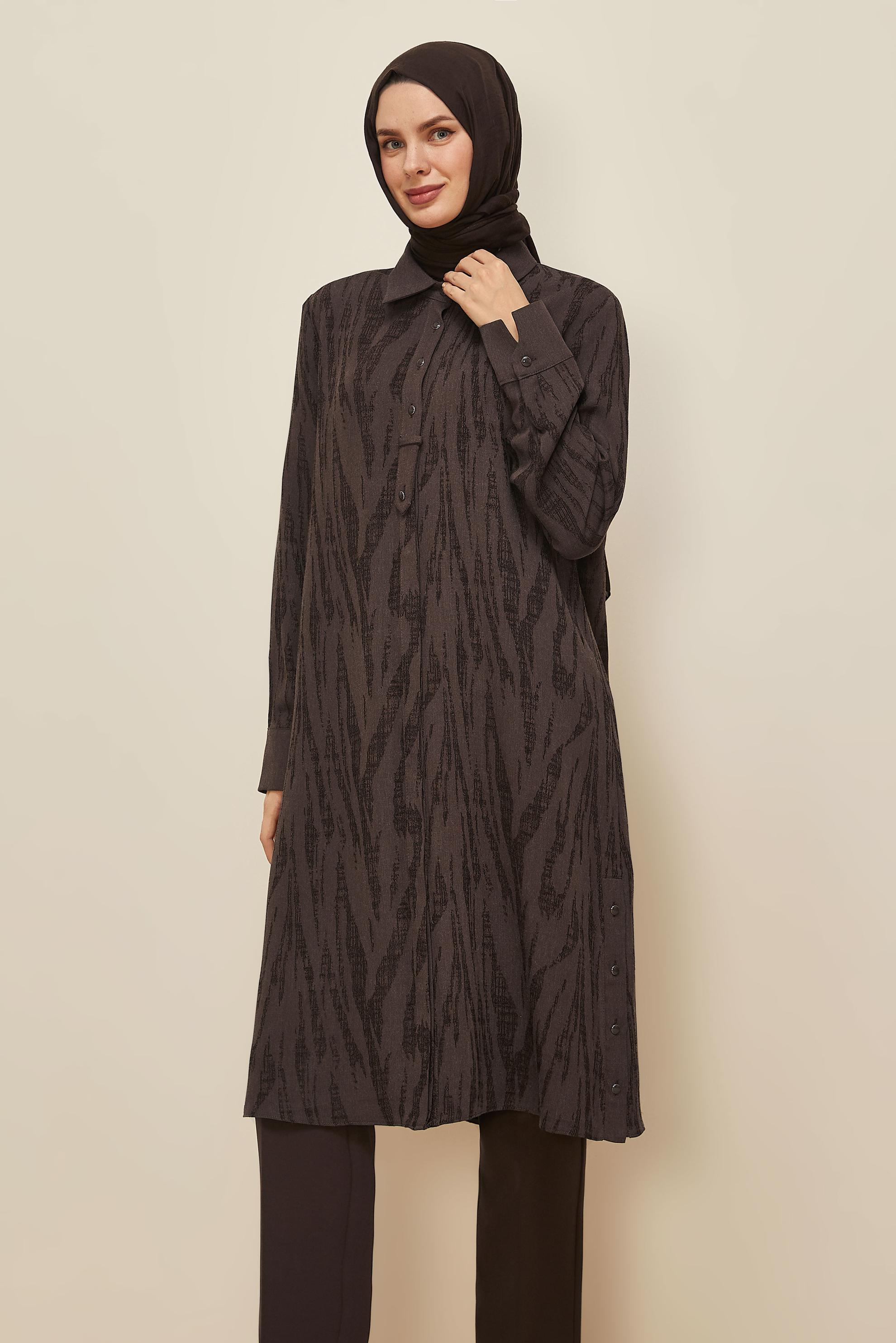 Tesettür giyim KAHVE JAKAR GÖMLEK TUNİK 46087