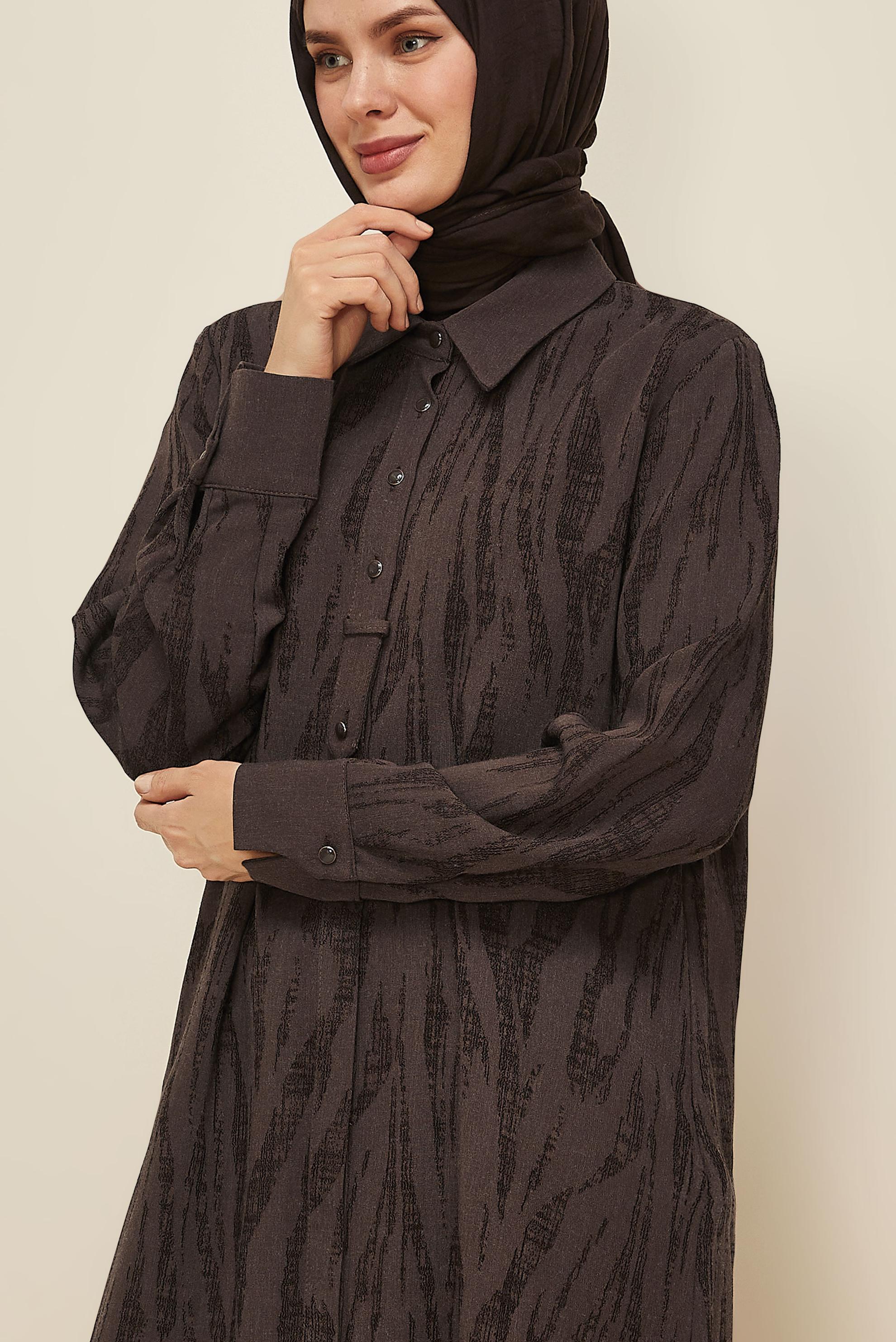 Tesettür giyim KAHVE JAKAR GÖMLEK TUNİK 46087