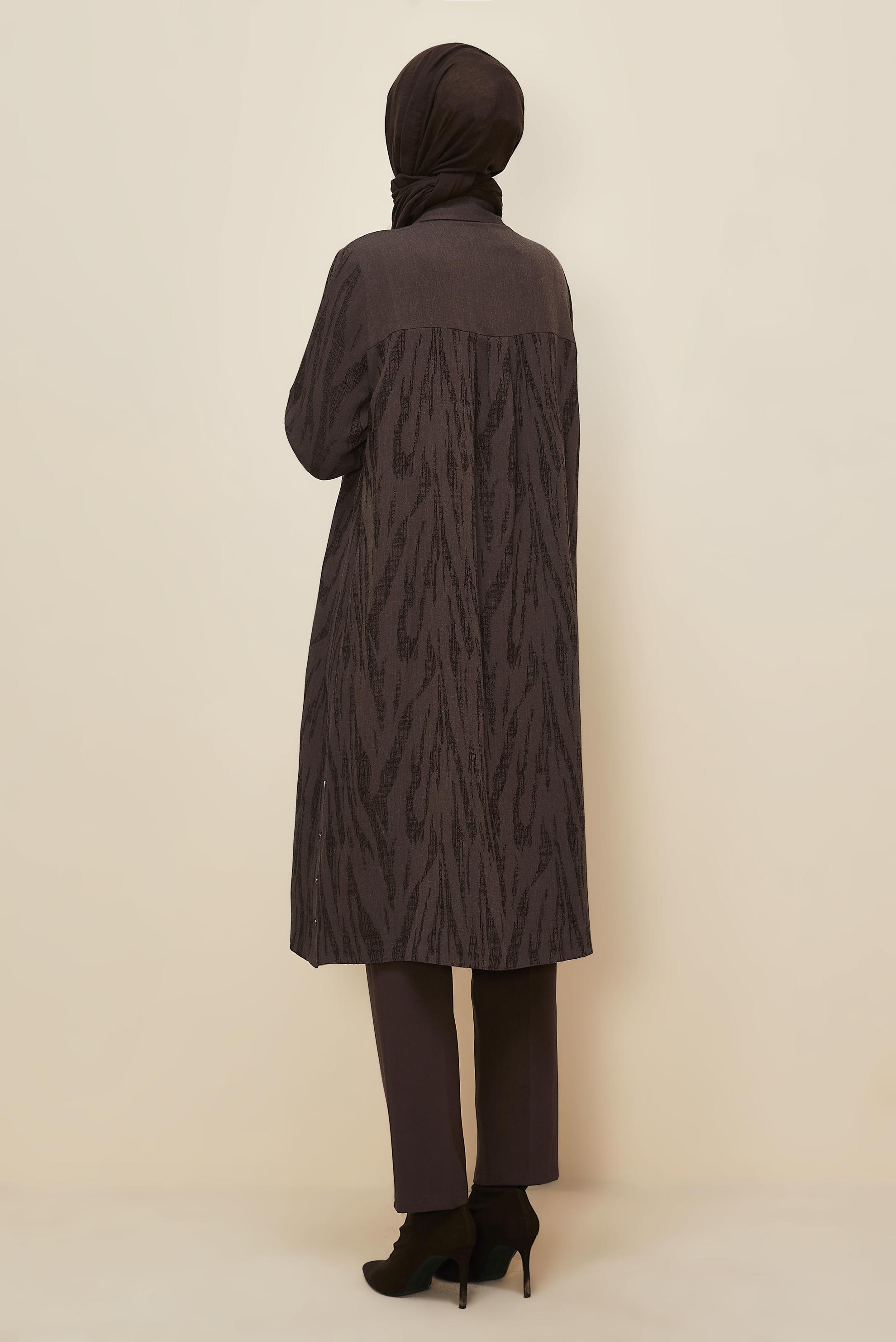 Tesettür giyim KAHVE JAKAR GÖMLEK TUNİK 46087