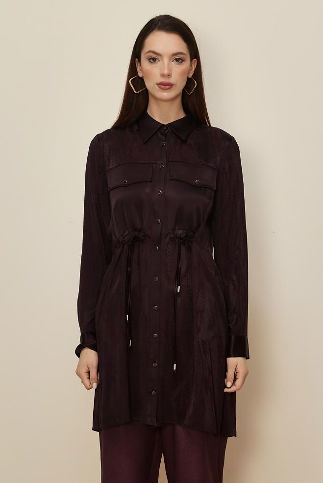Hijab clothing CLARET RED SHIRT COLLAR SATIN JACQUARD TUNIC 46088 - ALVİNA
