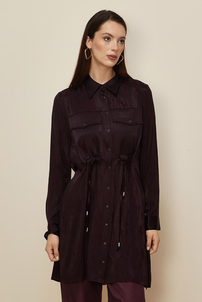 Hijab clothing CLARET RED SHIRT COLLAR SATIN JACQUARD TUNIC 46088 - ALVİNA