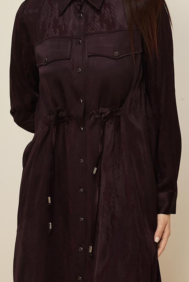 Hijab clothing CLARET RED SHIRT COLLAR SATIN JACQUARD TUNIC 46088 - ALVİNA