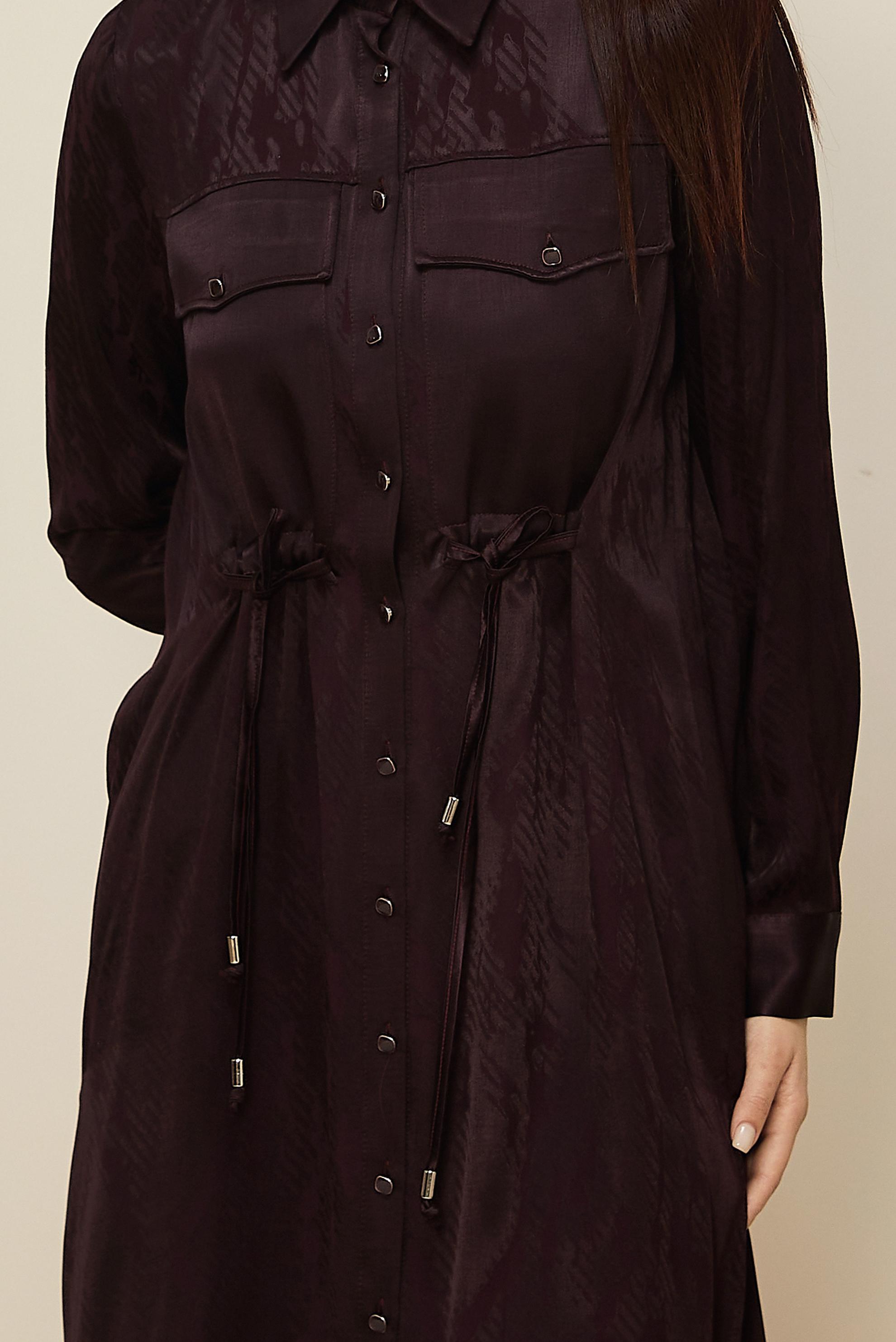 Hijab clothing CLARET RED SHIRT COLLAR SATIN JACQUARD TUNIC 46088