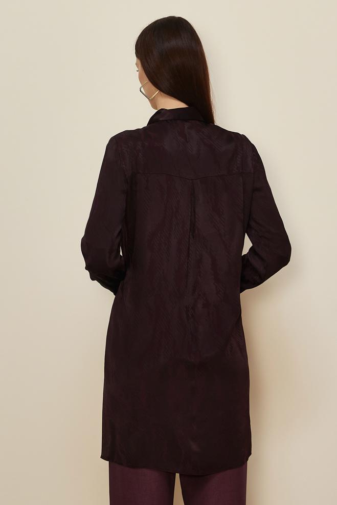 Hijab clothing CLARET RED SHIRT COLLAR SATIN JACQUARD TUNIC 46088 - ALVİNA