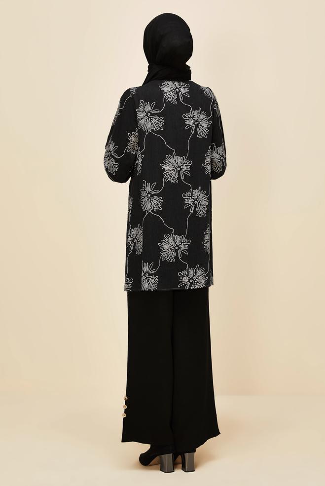 Vêtements hijab NOIR TUNIQUE À MOTIFS 46089 - ALVİNA