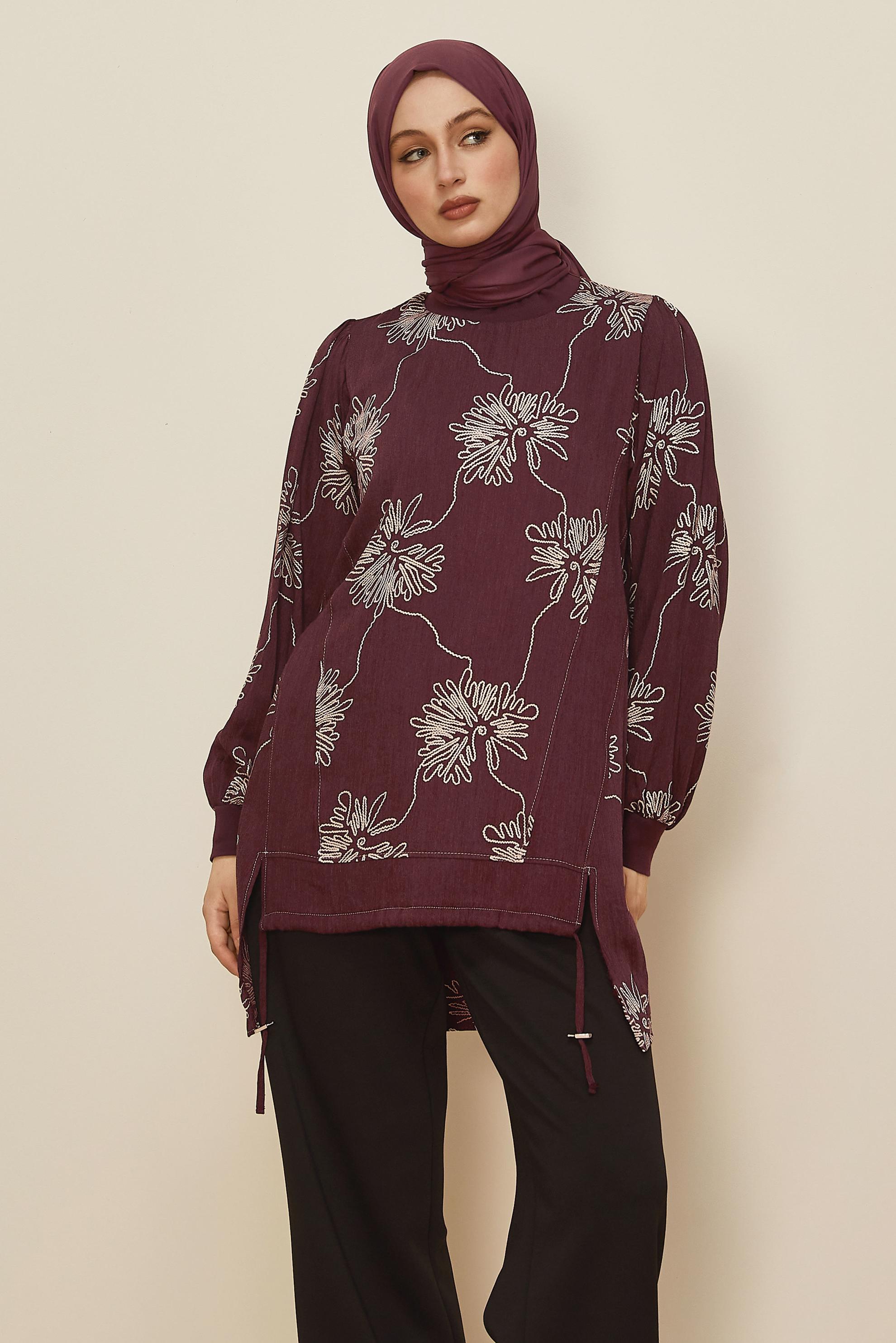 Hijab clothing CLARET RED PATTERNED TUNIC 46089