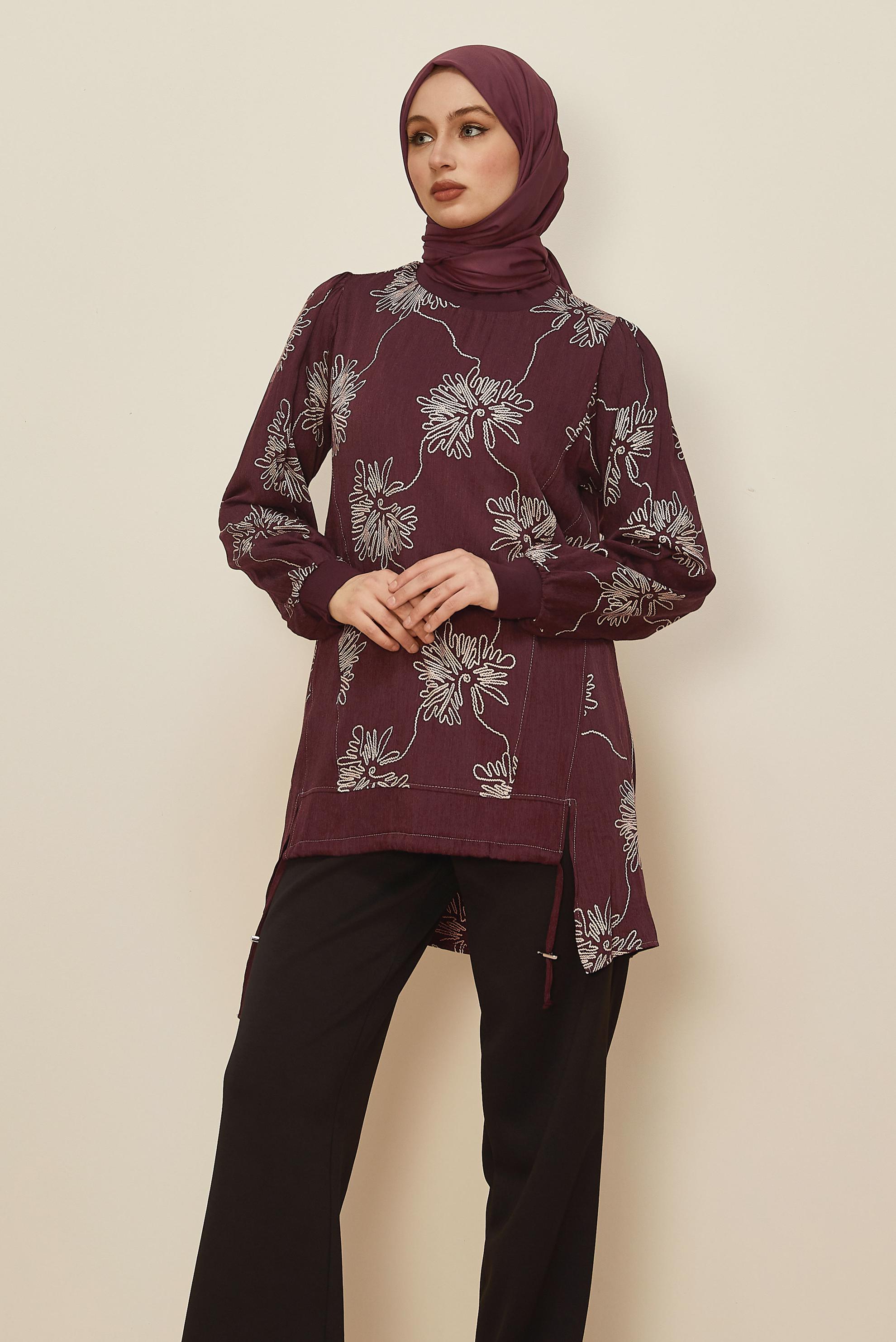 Hijab clothing CLARET RED PATTERNED TUNIC 46089