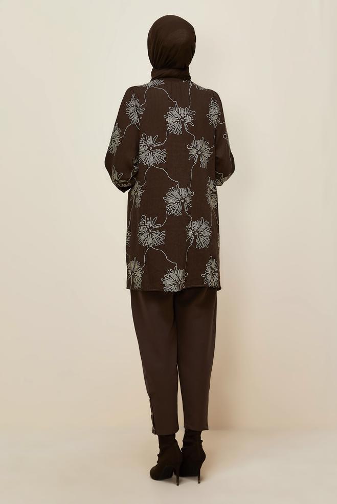 Tesettür giyim KAHVE DESENLİ TUNİK 46089 - ALVİNA