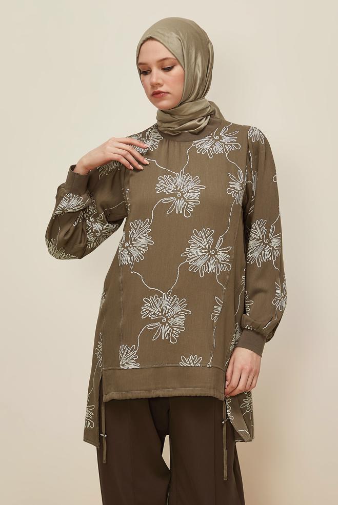 Tesettür giyim VİZON DESENLİ TUNİK 46089 - ALVİNA
