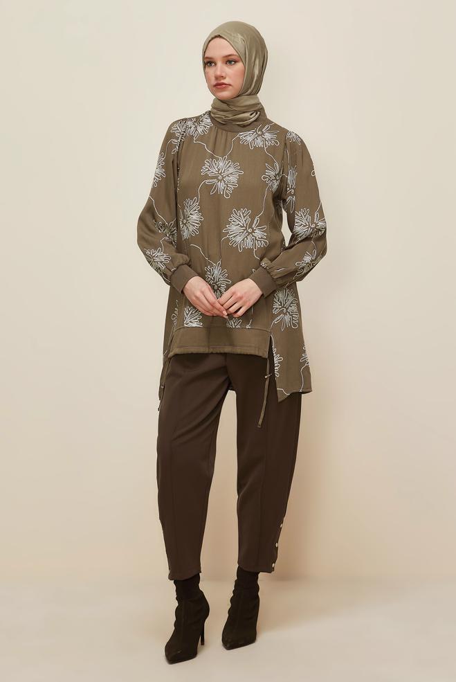 Tesettür giyim VİZON DESENLİ TUNİK 46089 - ALVİNA