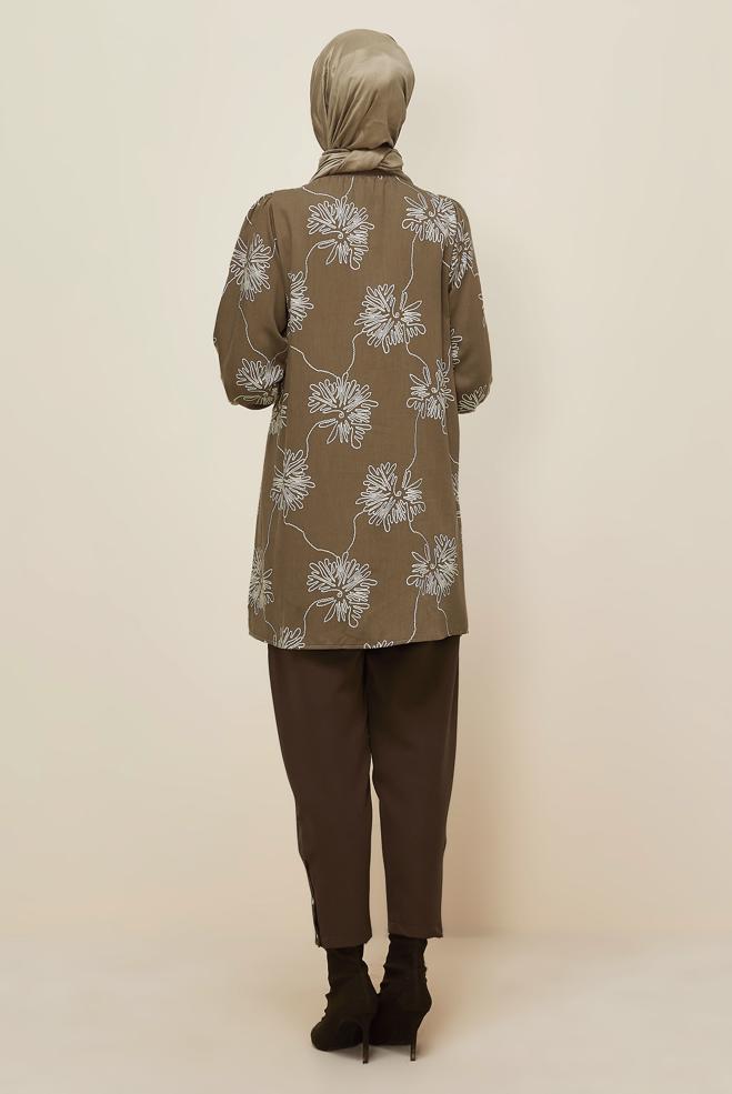 Tesettür giyim VİZON DESENLİ TUNİK 46089 - ALVİNA