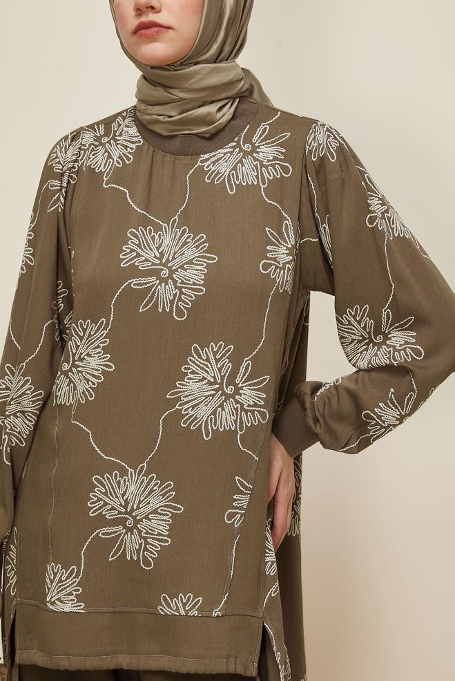 Tesettür giyim VİZON DESENLİ TUNİK 46089 - ALVİNA