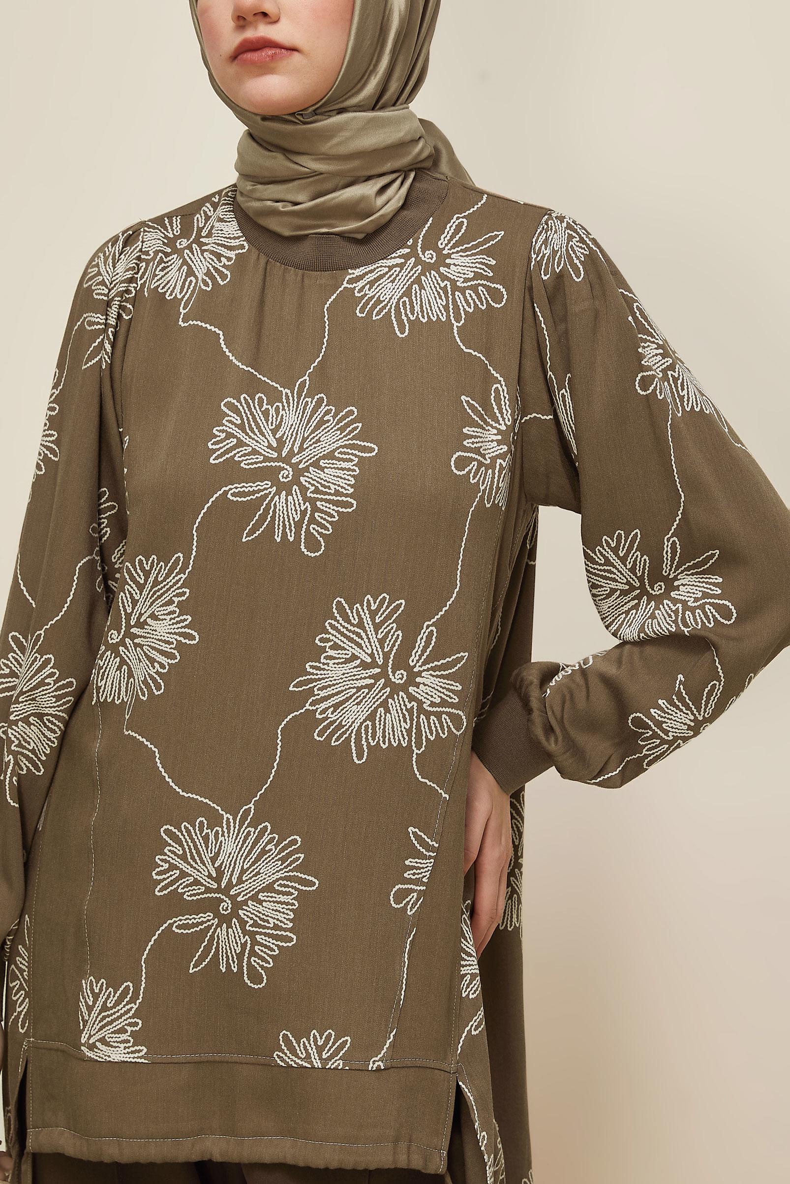 Tesettür giyim VİZON DESENLİ TUNİK 46089